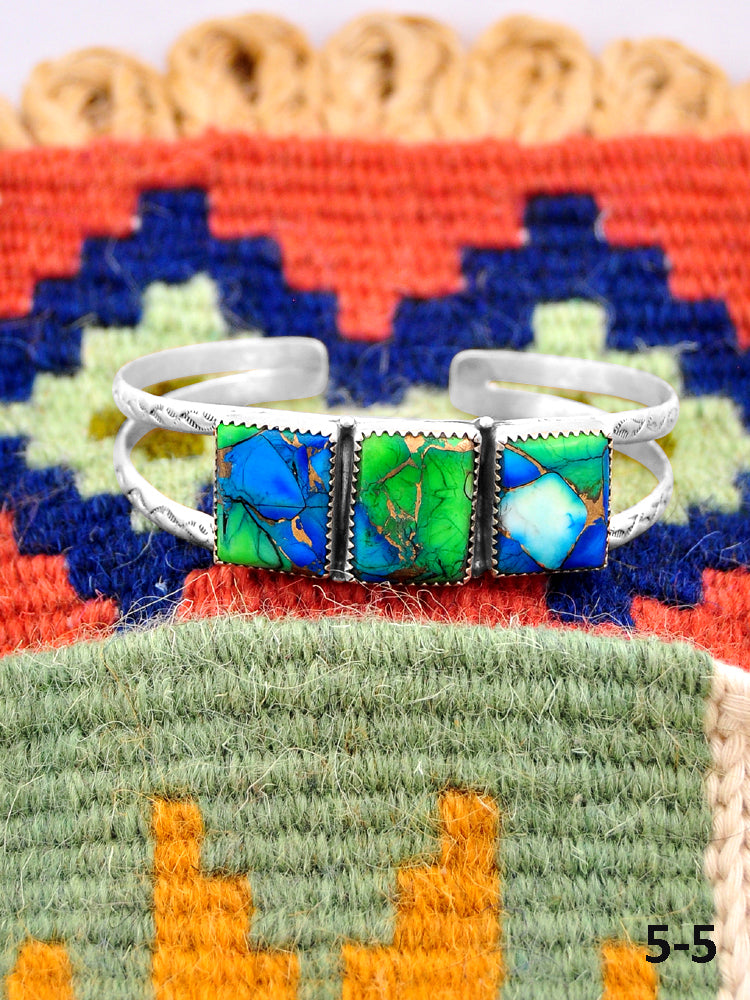 Southwest Handmade Peacock Dahlia & Sterling Silver Cuff Bracelet