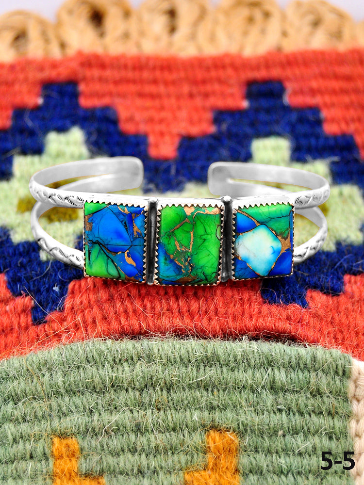 Southwest Handmade Peacock Dahlia & Sterling Silver Cuff Bracelet