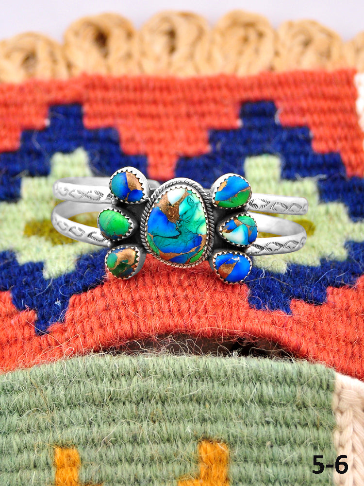 Southwest Handmade Peacock Dahlia & Sterling Silver Cuff Bracelet