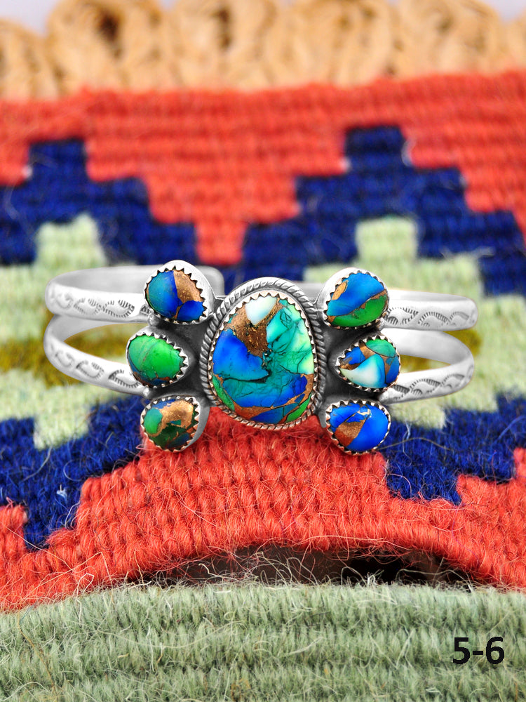 Southwest Handmade Peacock Dahlia & Sterling Silver Cuff Bracelet
