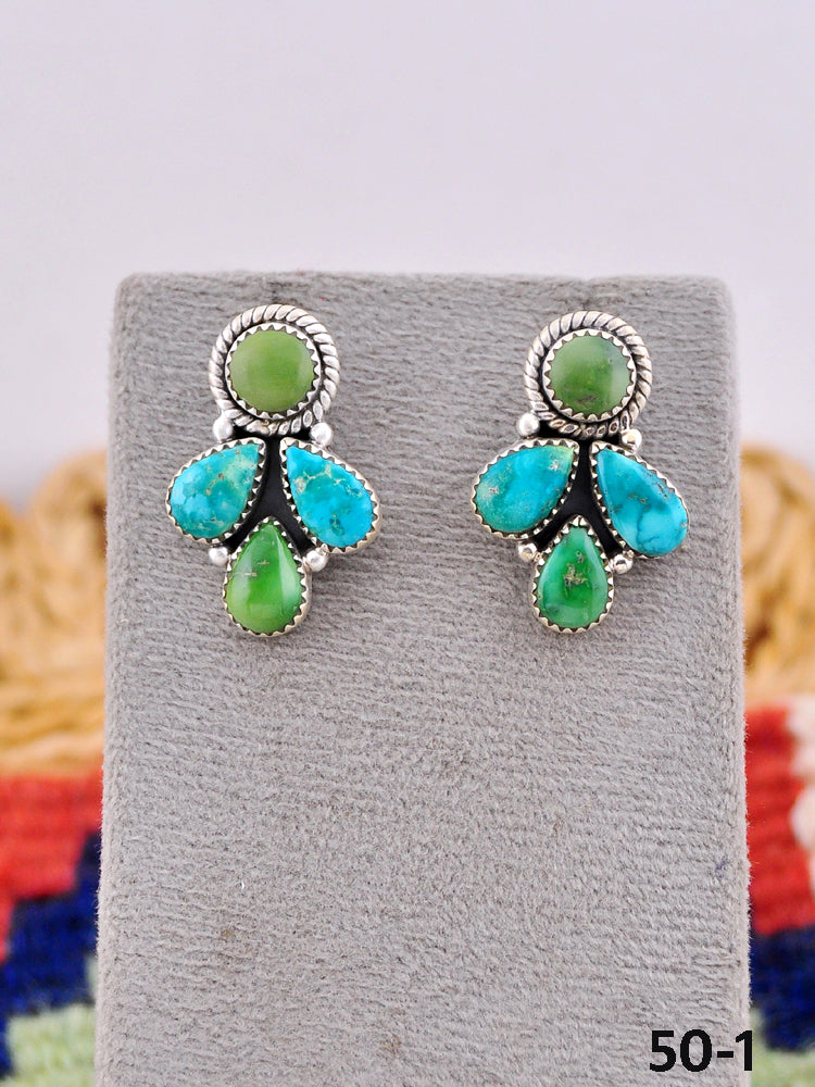 Southwest Made Emerald Valley Turquoise & Sterling Silver Post Earrings