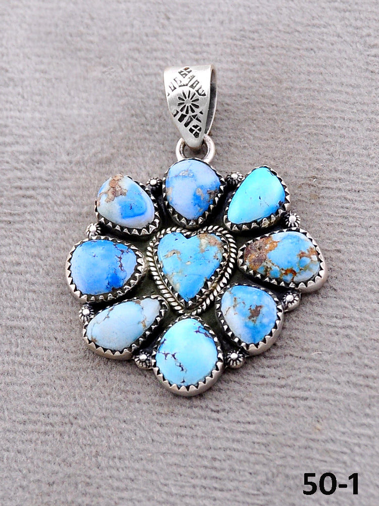 Southwest Handmade Golden Hill’s Turquoise & Sterling Silver Cluster Pendant