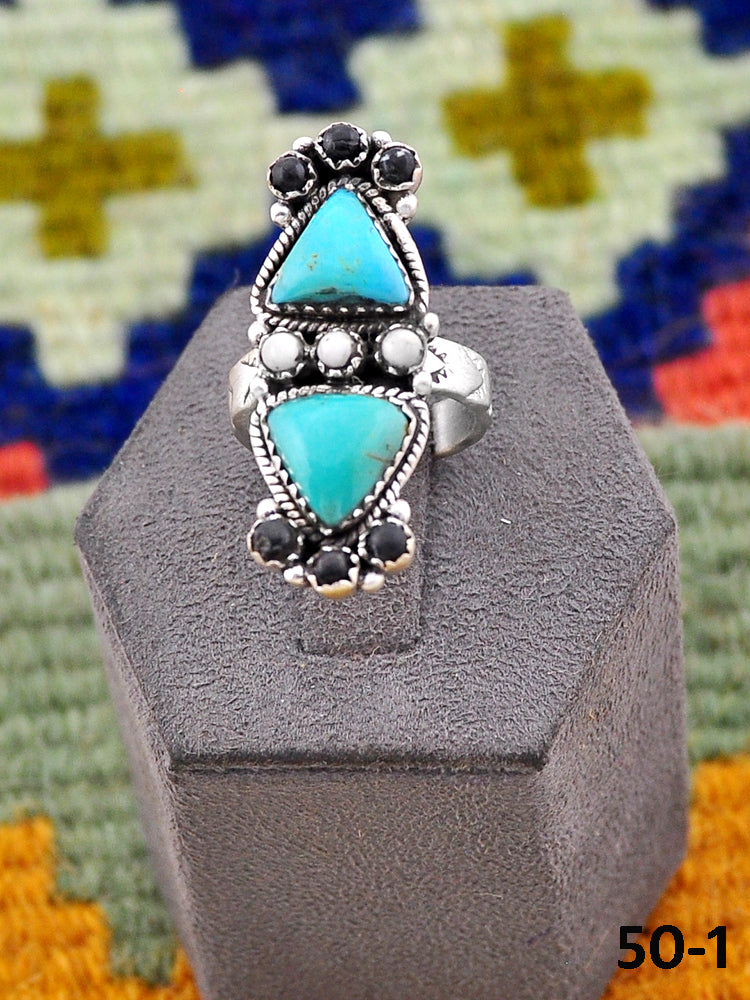 Southwest Handmade Santa Maria with White Buffalo & Sterling Silver Adjustable Ring