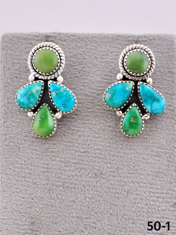 Southwest Made Emerald Valley Turquoise & Sterling Silver Post Earrings