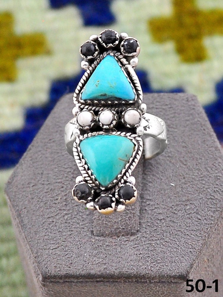 Southwest Handmade Santa Maria with White Buffalo & Sterling Silver Adjustable Ring
