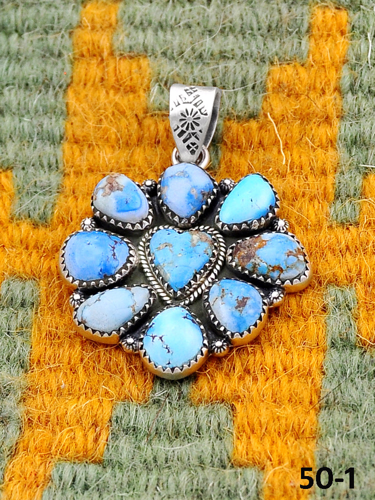 Southwest Handmade Golden Hill’s Turquoise & Sterling Silver Cluster Pendant