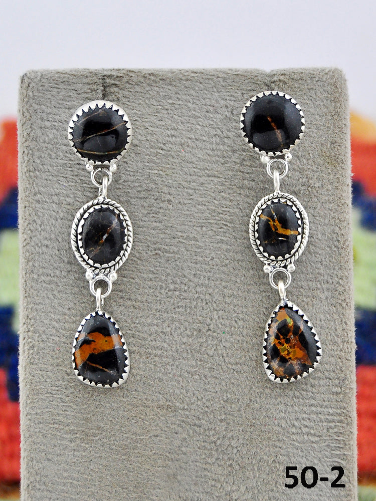 Southwest Made Black Jack Turquoise & Sterling Silver Post Dangle Earrings
