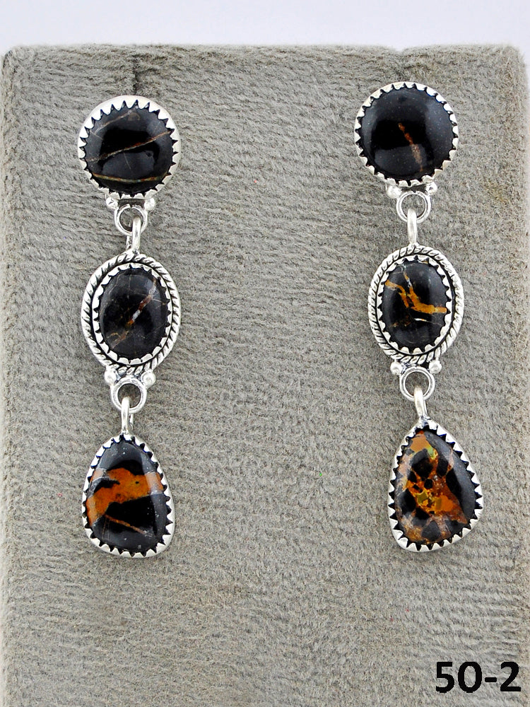 Southwest Made Black Jack Turquoise & Sterling Silver Post Dangle Earrings