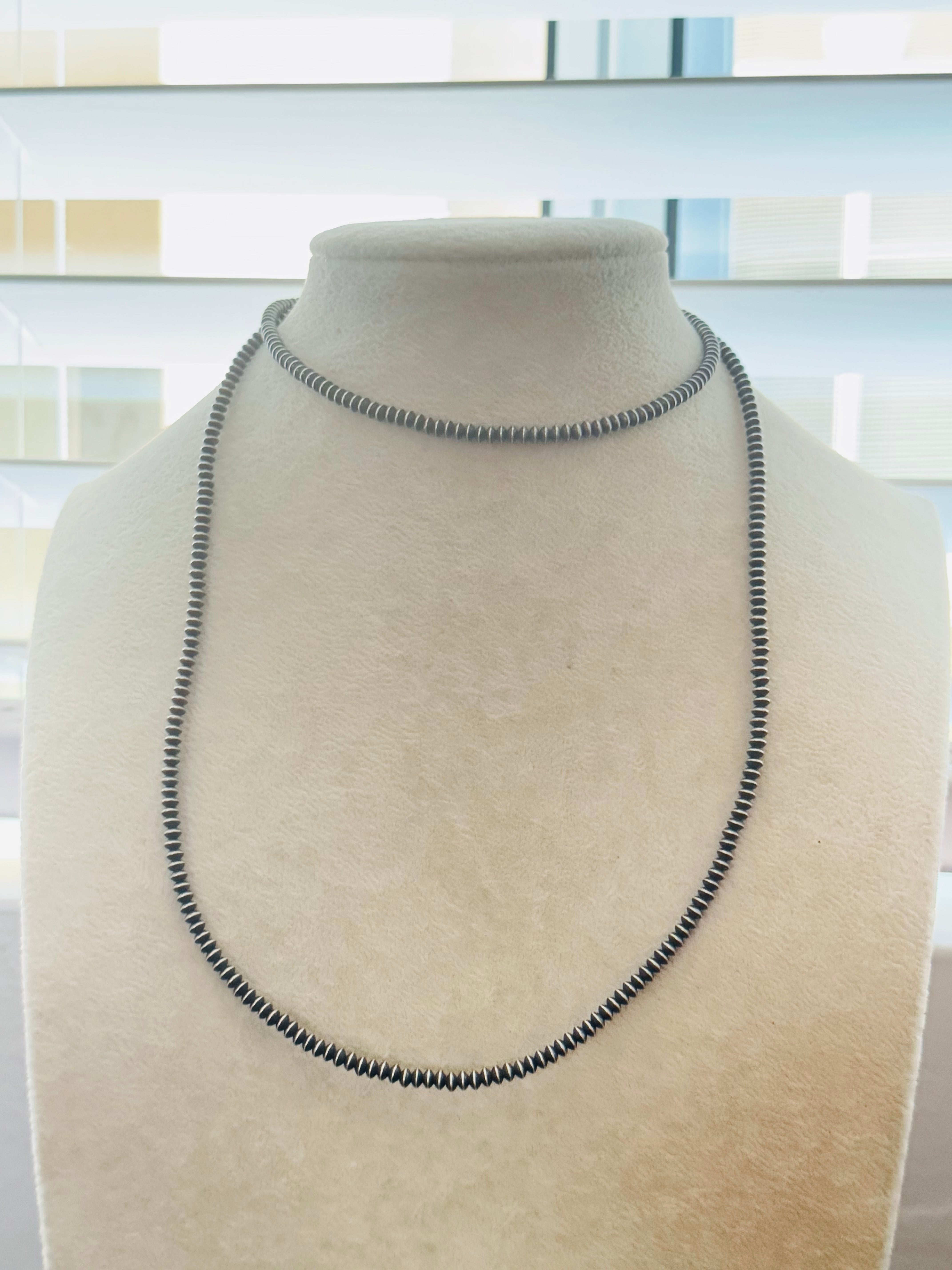 Navajo Made 3 MM Sterling Silver Disc Pearl Necklace