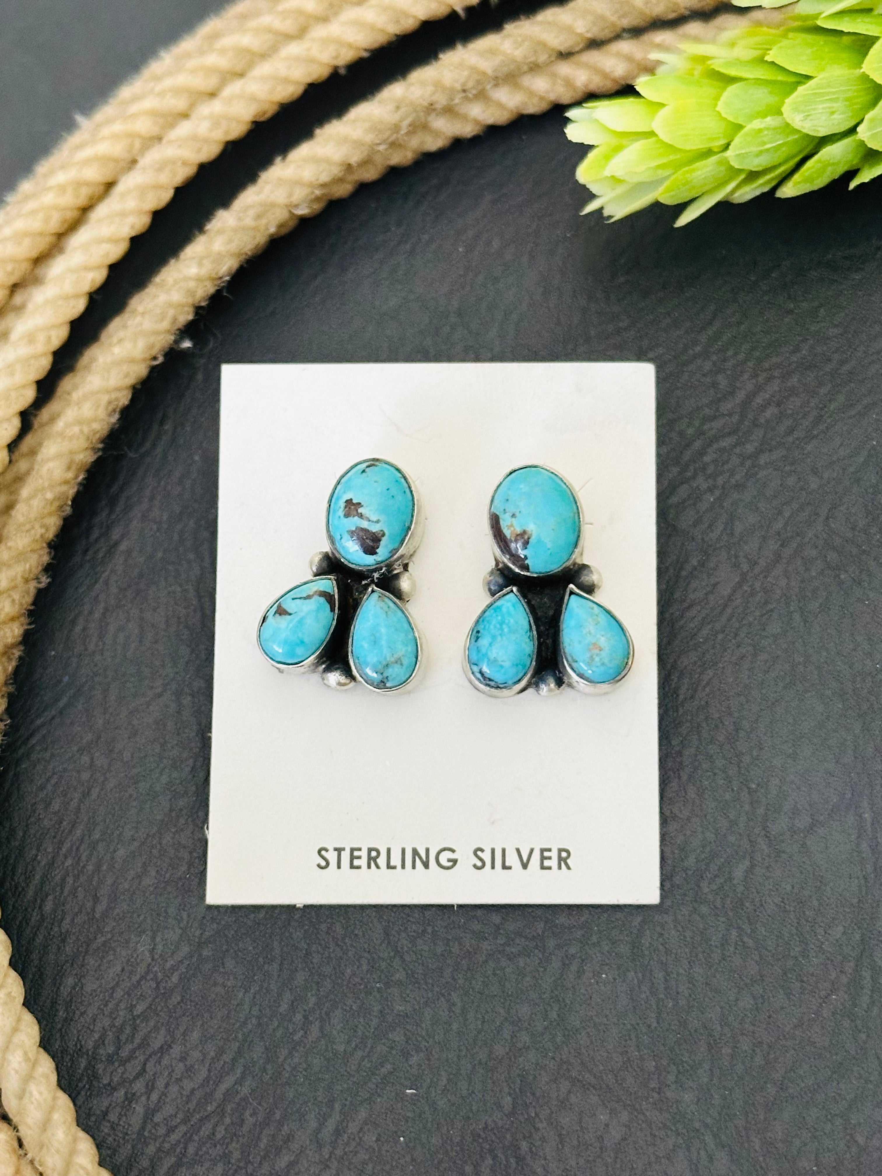 Elouise Kee Kingman Turquoise & Sterling Silver Post Earrings