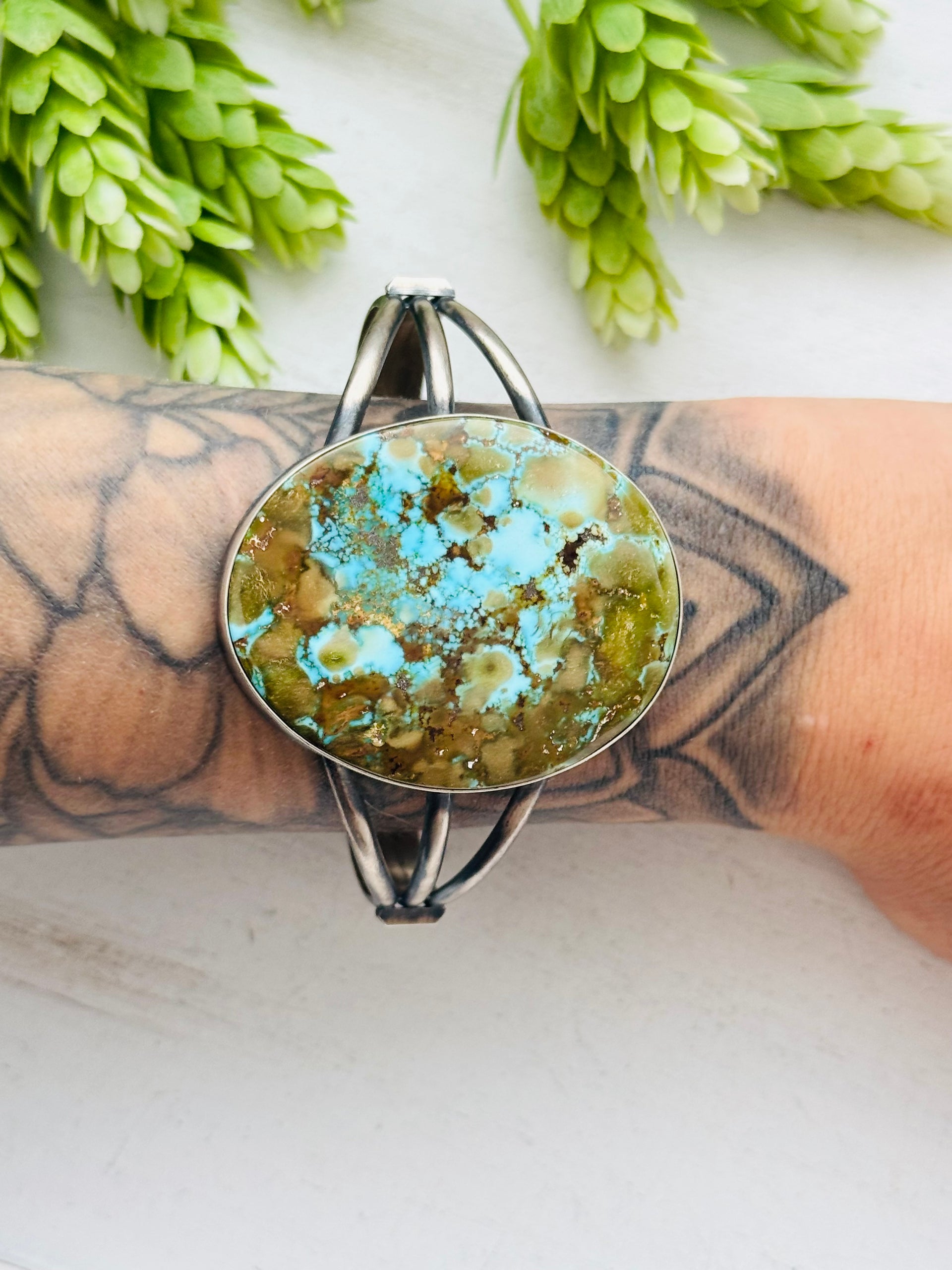 Dave Skeets Birds Eye Kingman Turquoise & Sterling Silver Cuff Bracelet