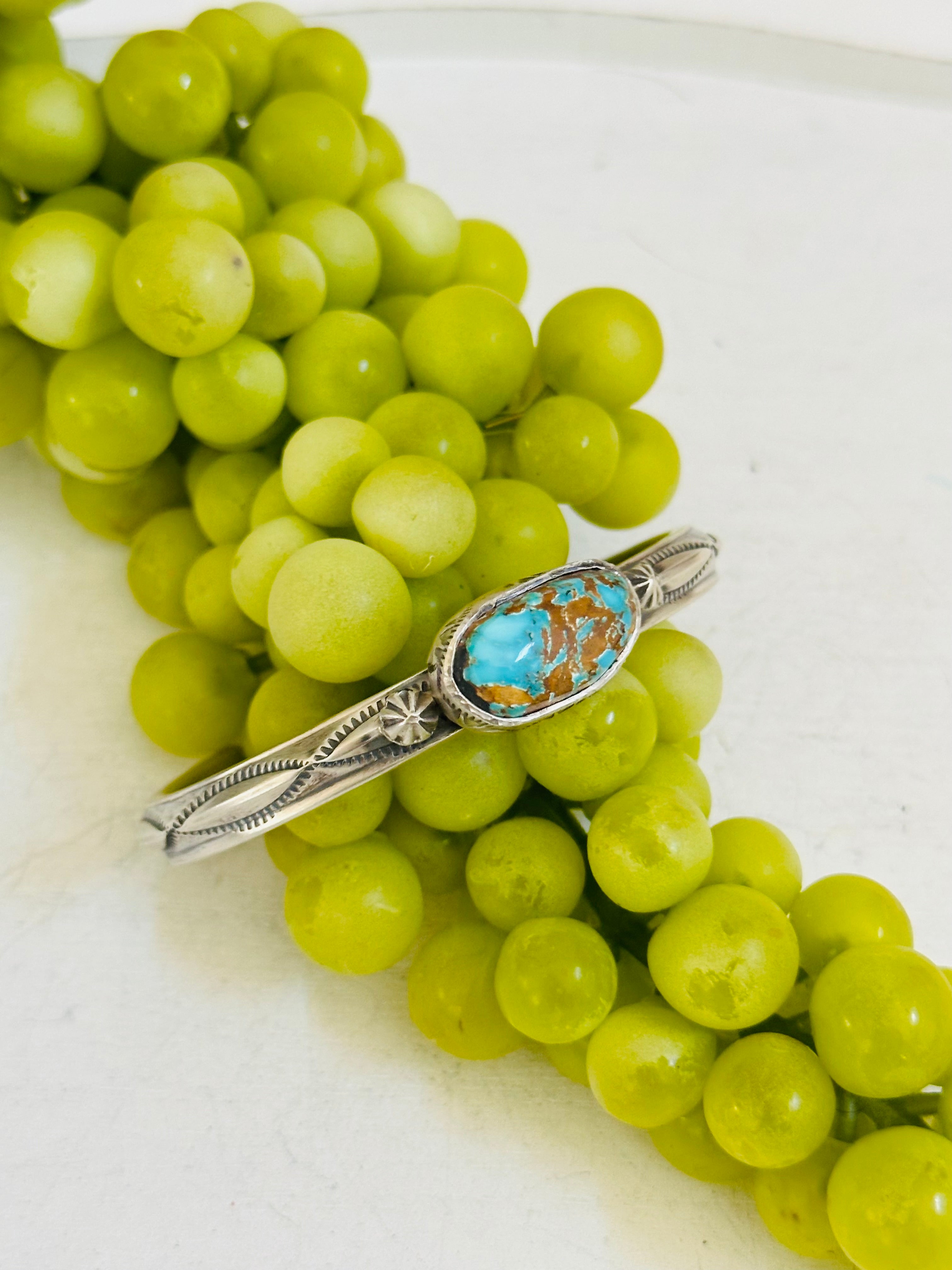 Navajo Natural Royston Turquoise & Sterling Silver Cuff Bracelet