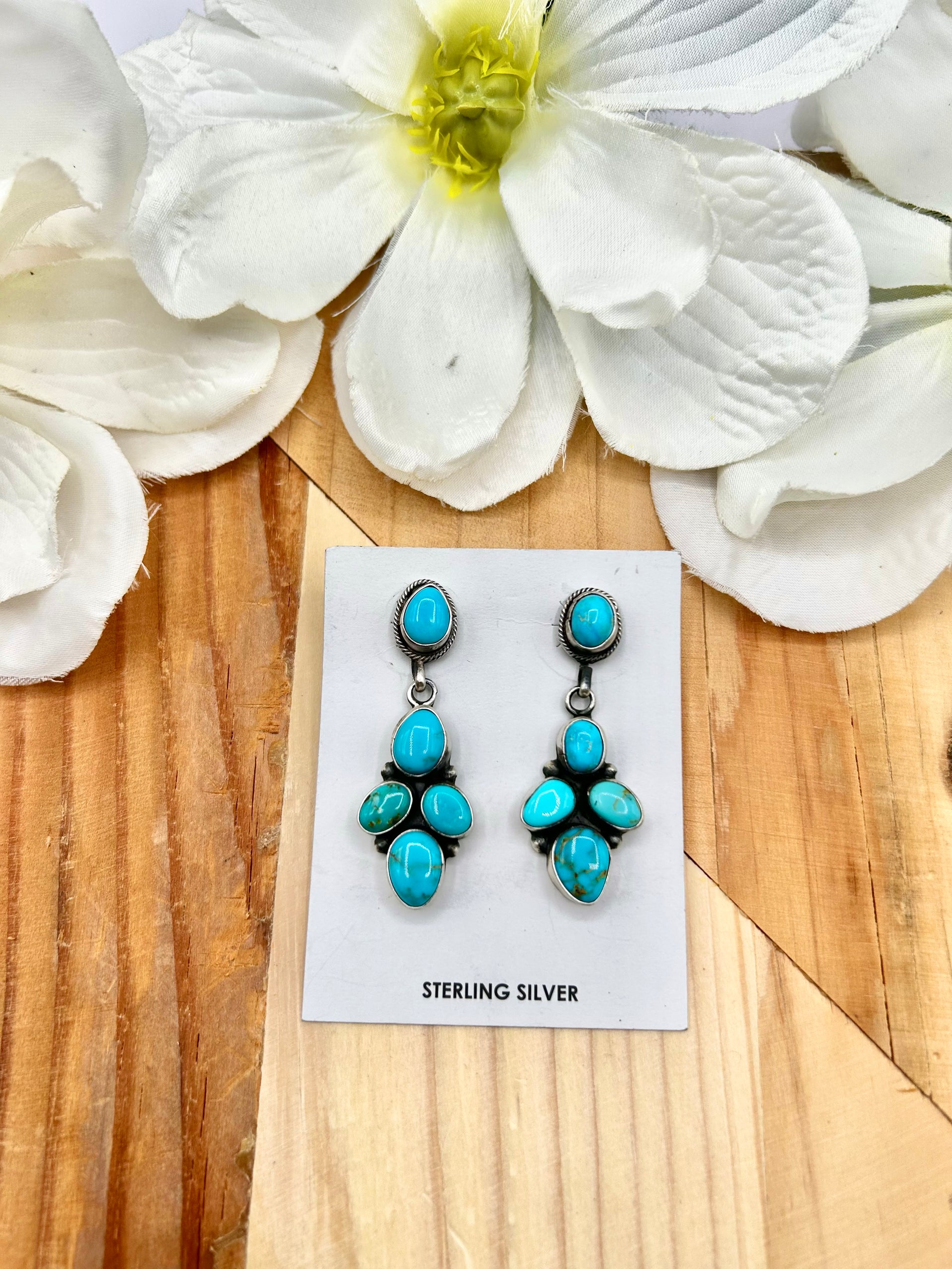Navajo Made Kingman Turquoise & Sterling Silver Post Earrings