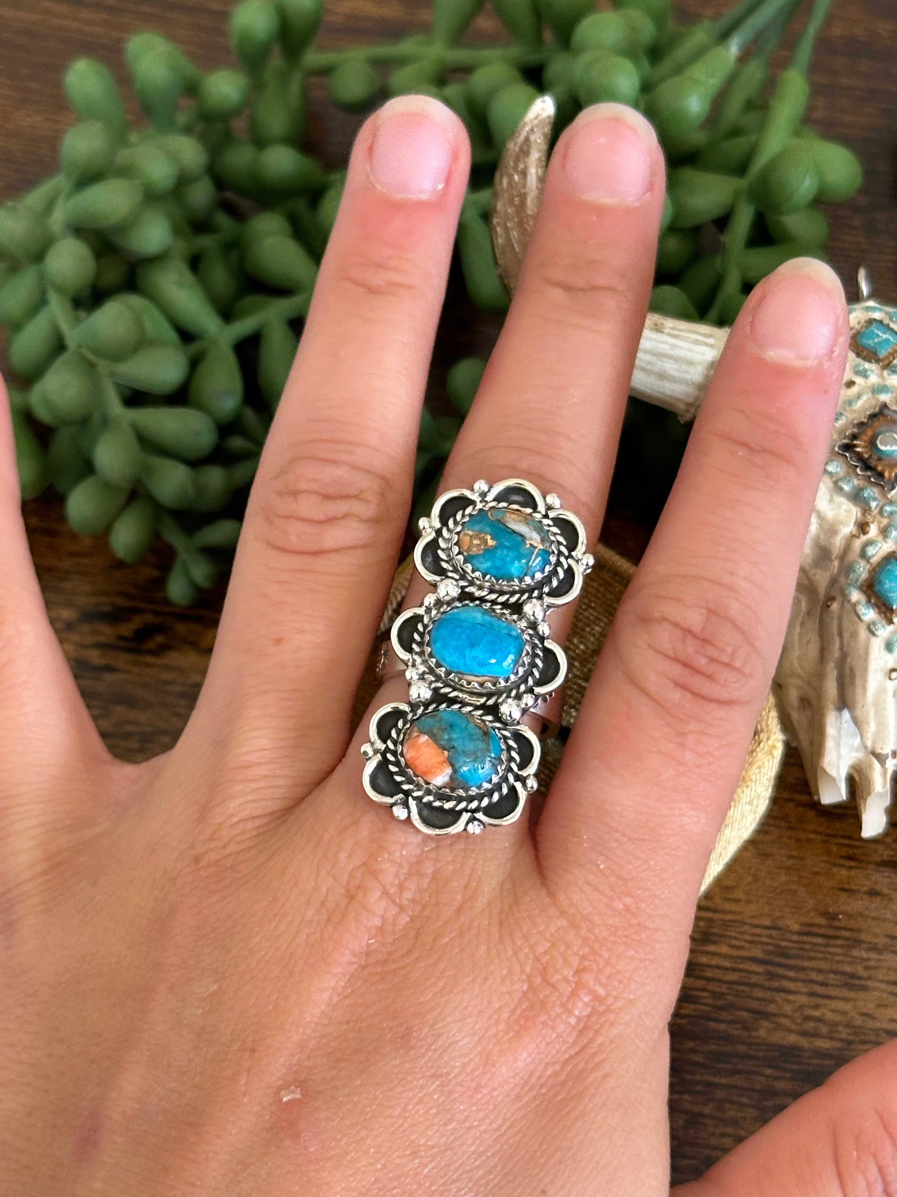 Southwest Handmade Mohave Turquoise & Sterling Silver Adjustable Ring