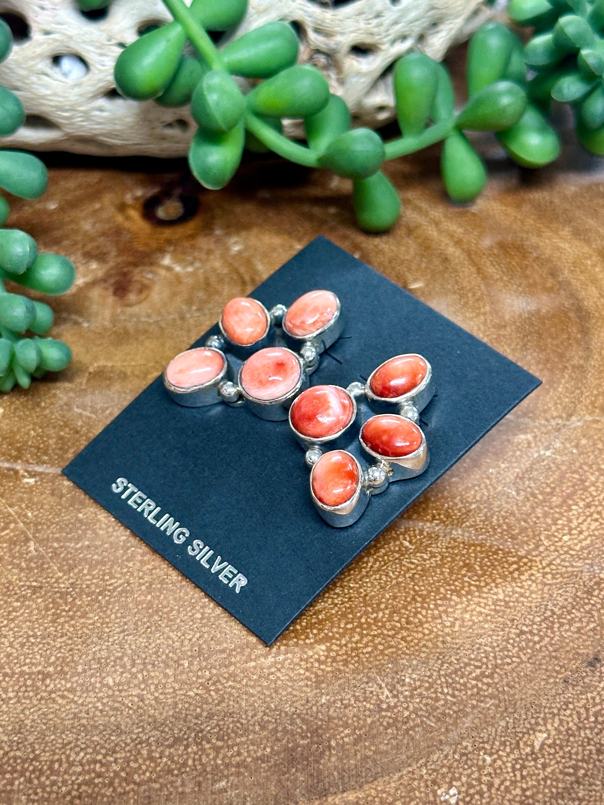 Southwest Handmade Spiny Oyster & Sterling Silver Post Earrings