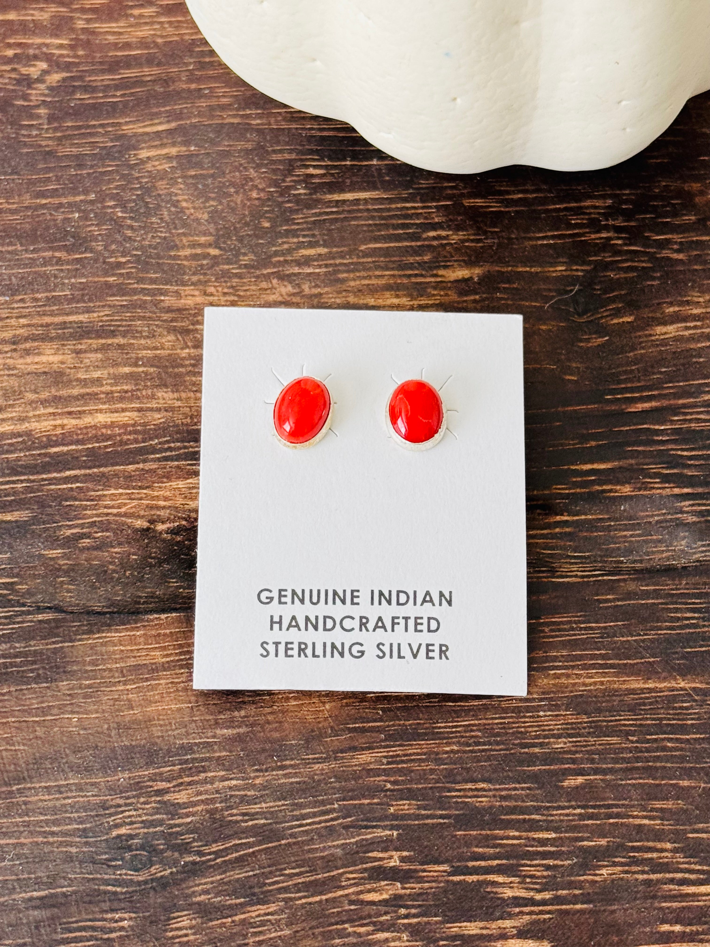 Dorothy Yazzie Mediterranean Coral & Sterling Silver Post Earrings