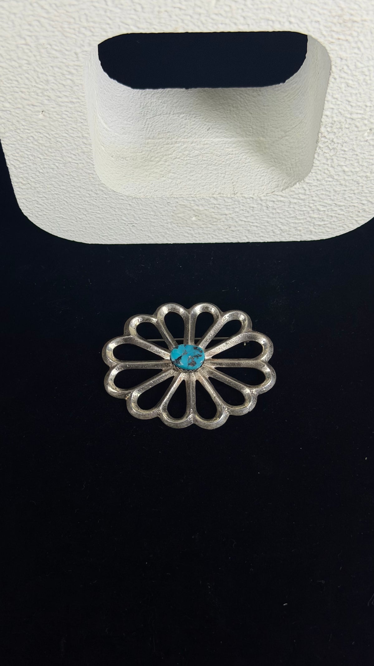 OLD PAWN Navajo Made Kingman Turquoise & Sterling Silver Flower Pin