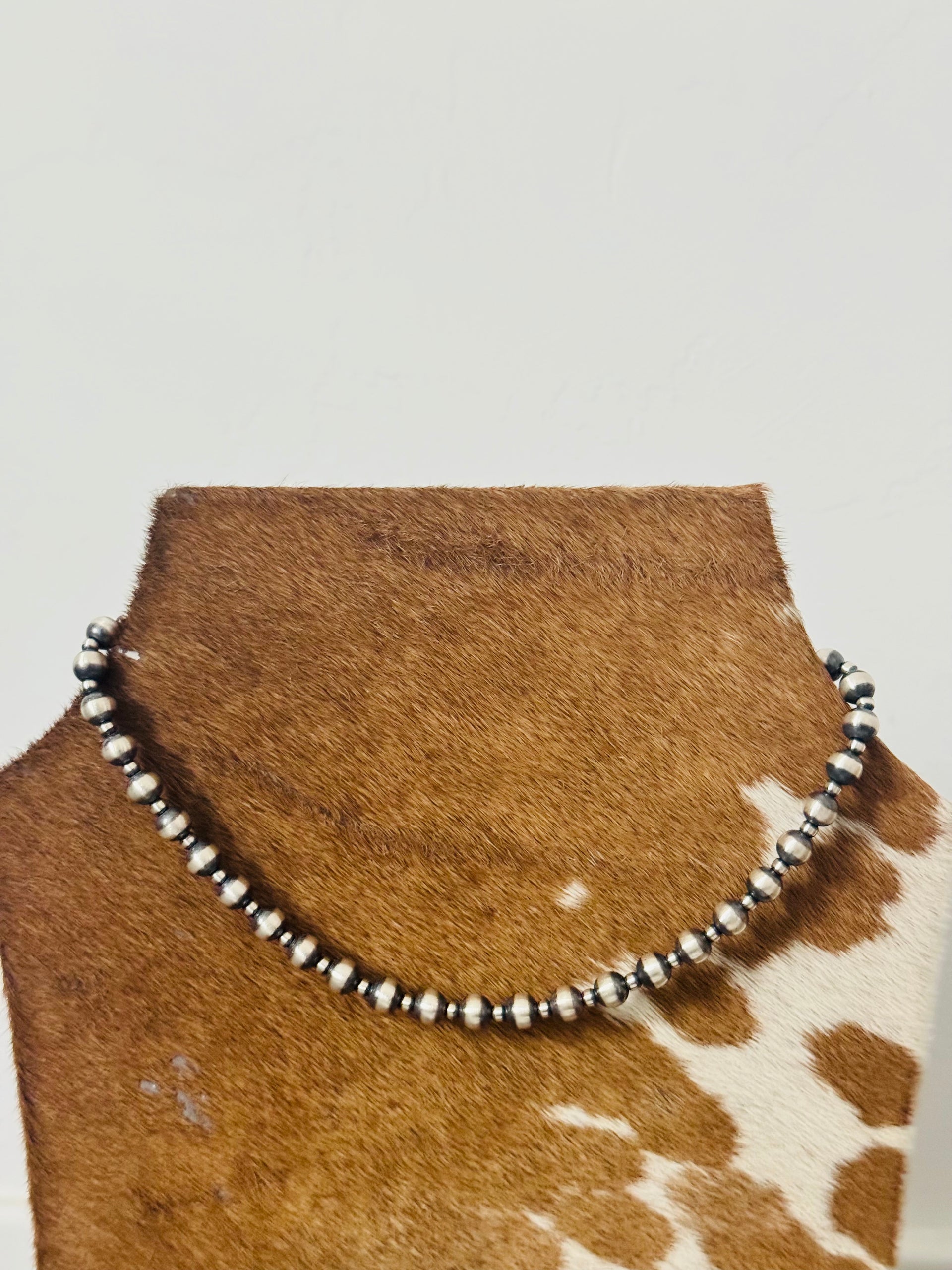 Navajo Strung Graduated Sterling Silver Pearls Beaded Necklace