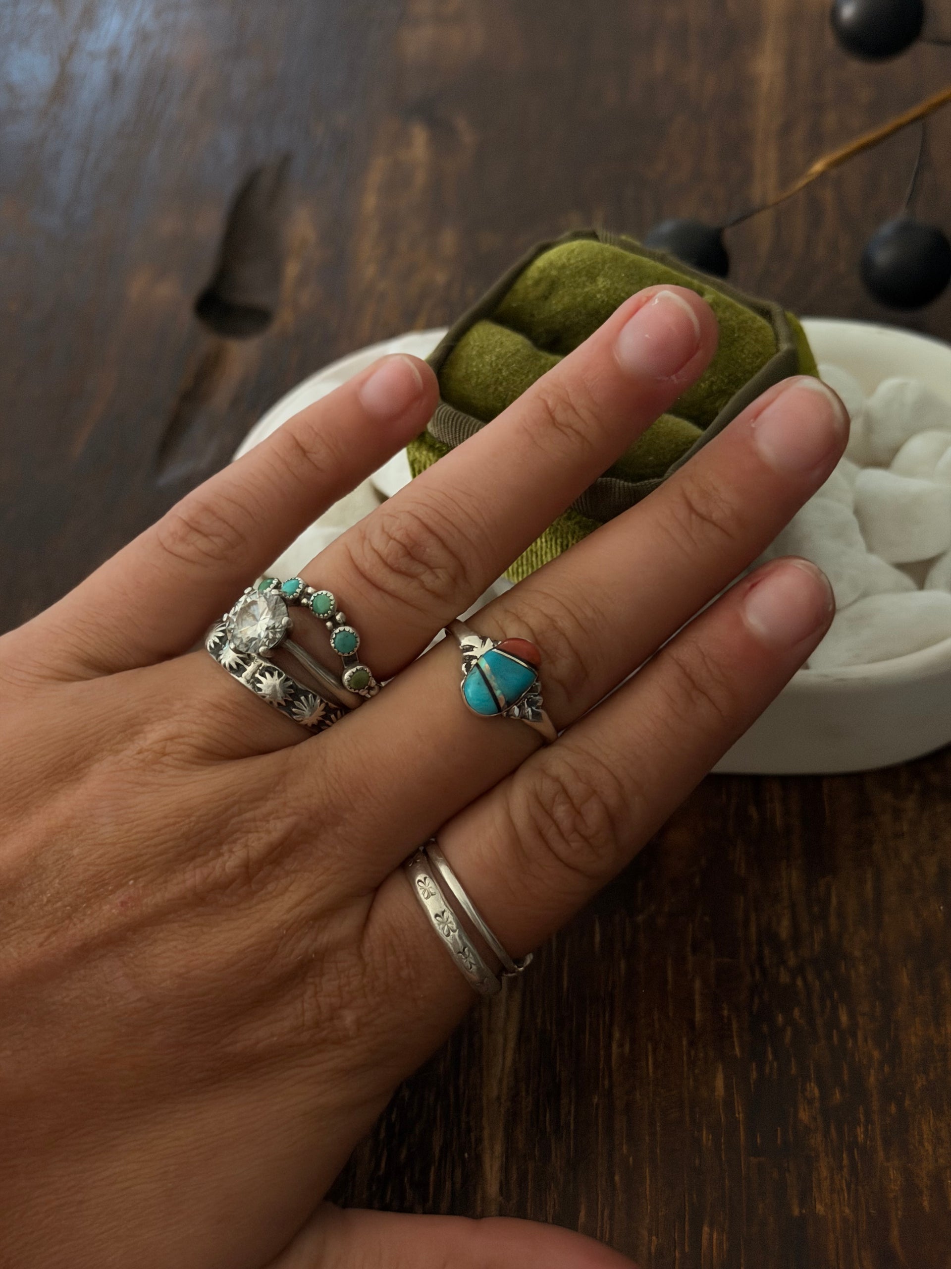 Navajo Made Multi Stone & Sterling Silver Inlay Ring