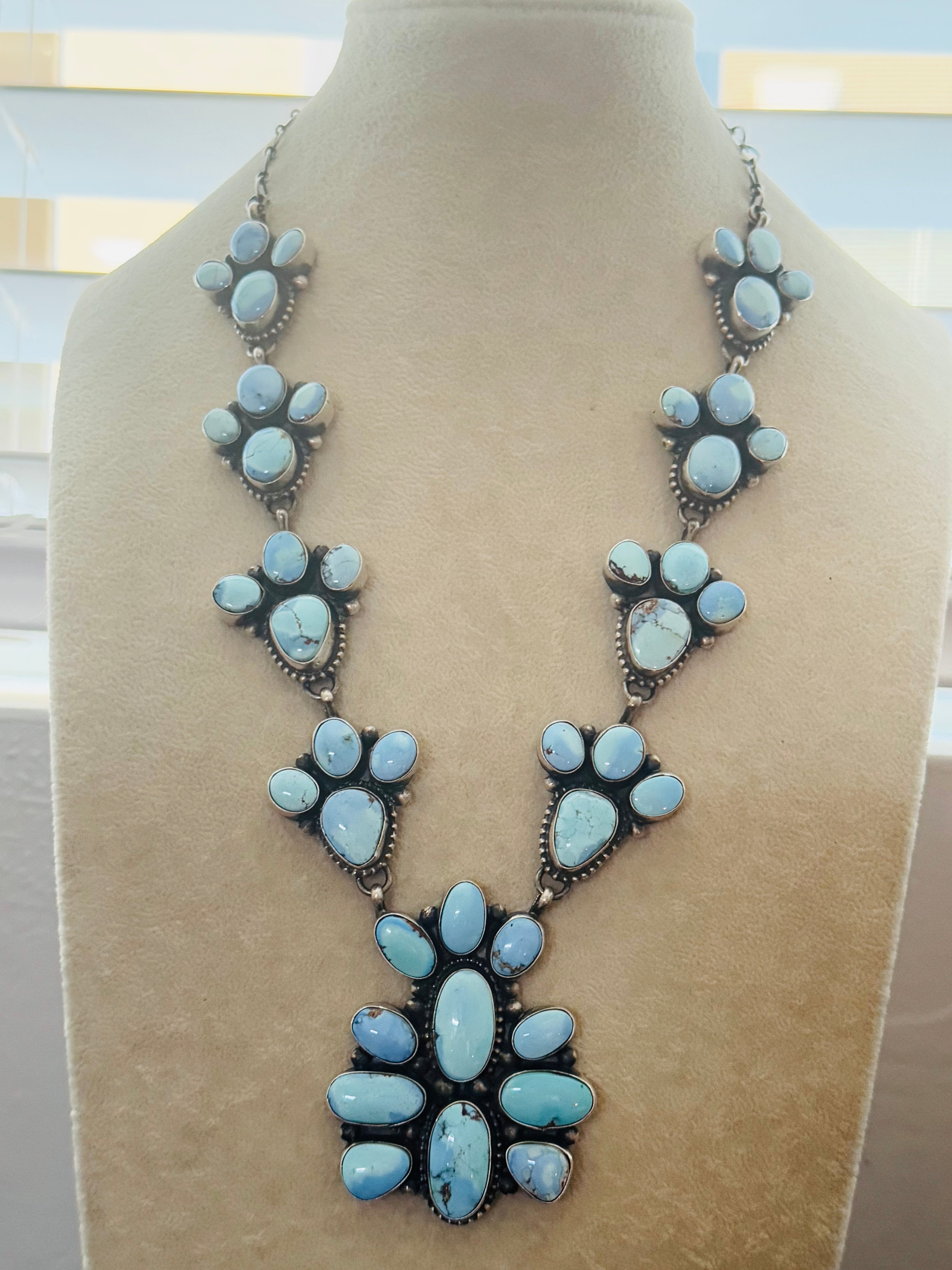 Navajo Made Golden Hills Turquoise & Sterling Silver Cluster Necklace Set