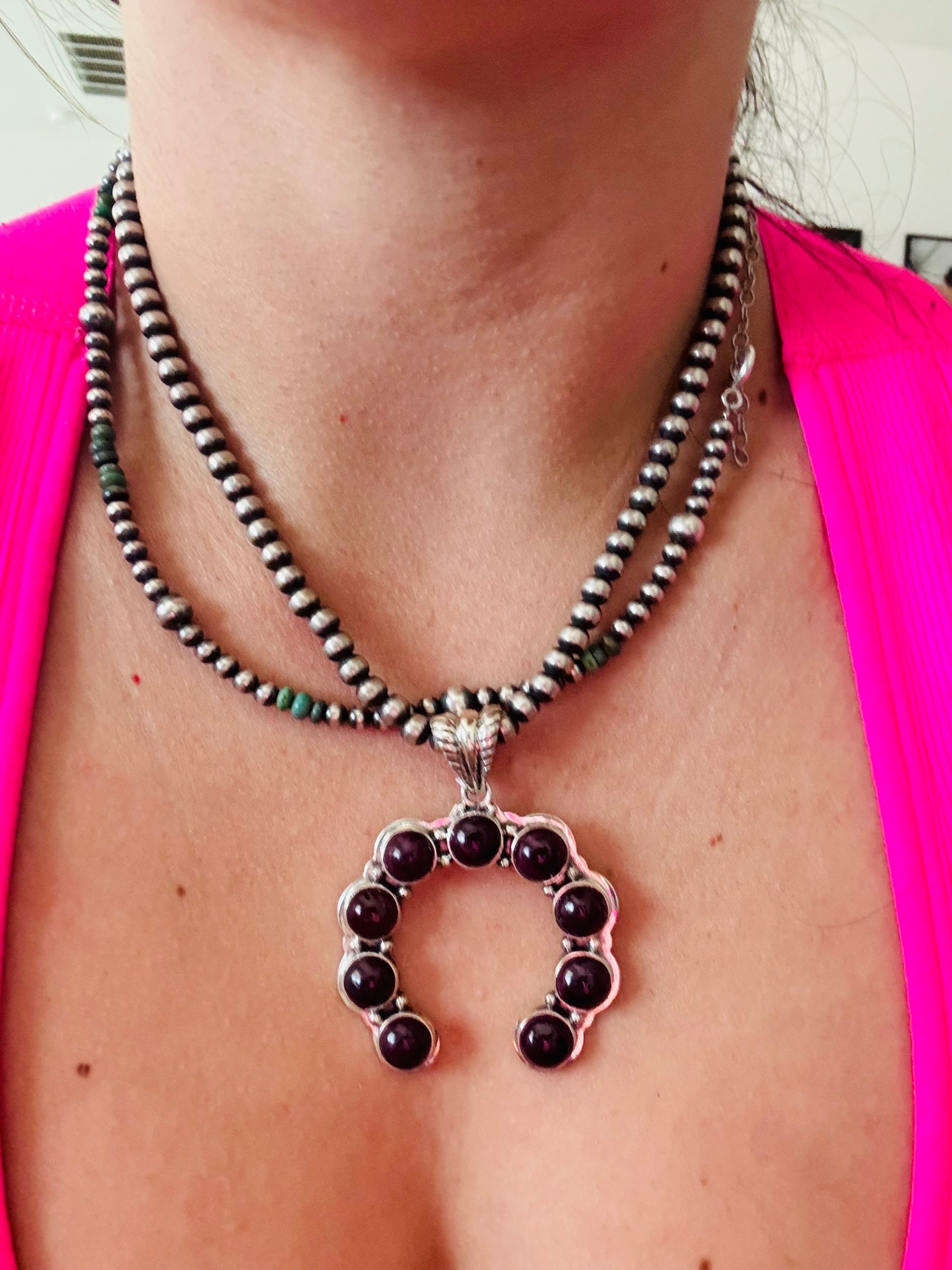 Southwest Handmade Purple Spiny Oyster & Sterling Silver Cluster Pendant