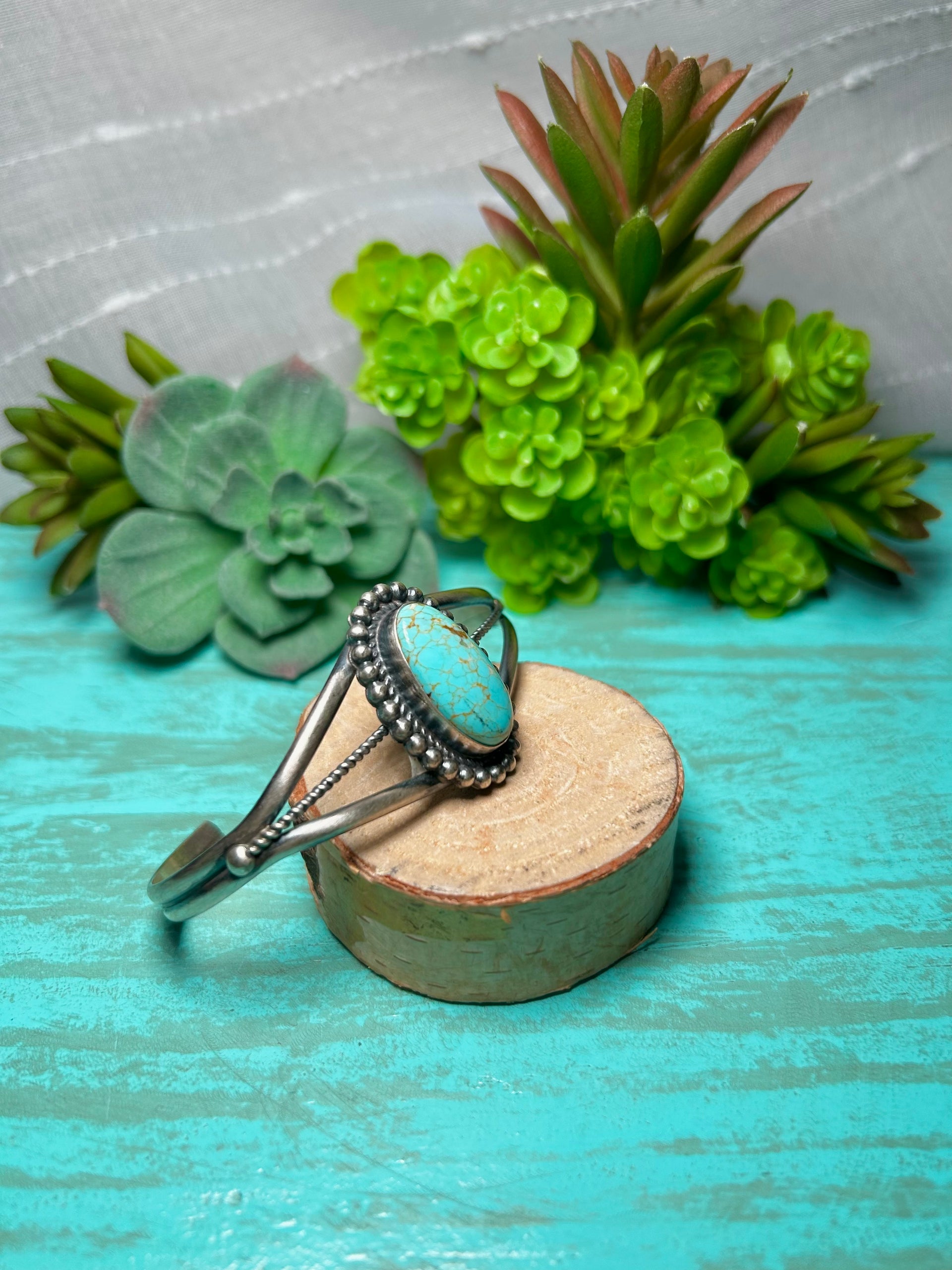 Navajo Made Kingman Turquoise & Sterling Silver Cuff Bracelet