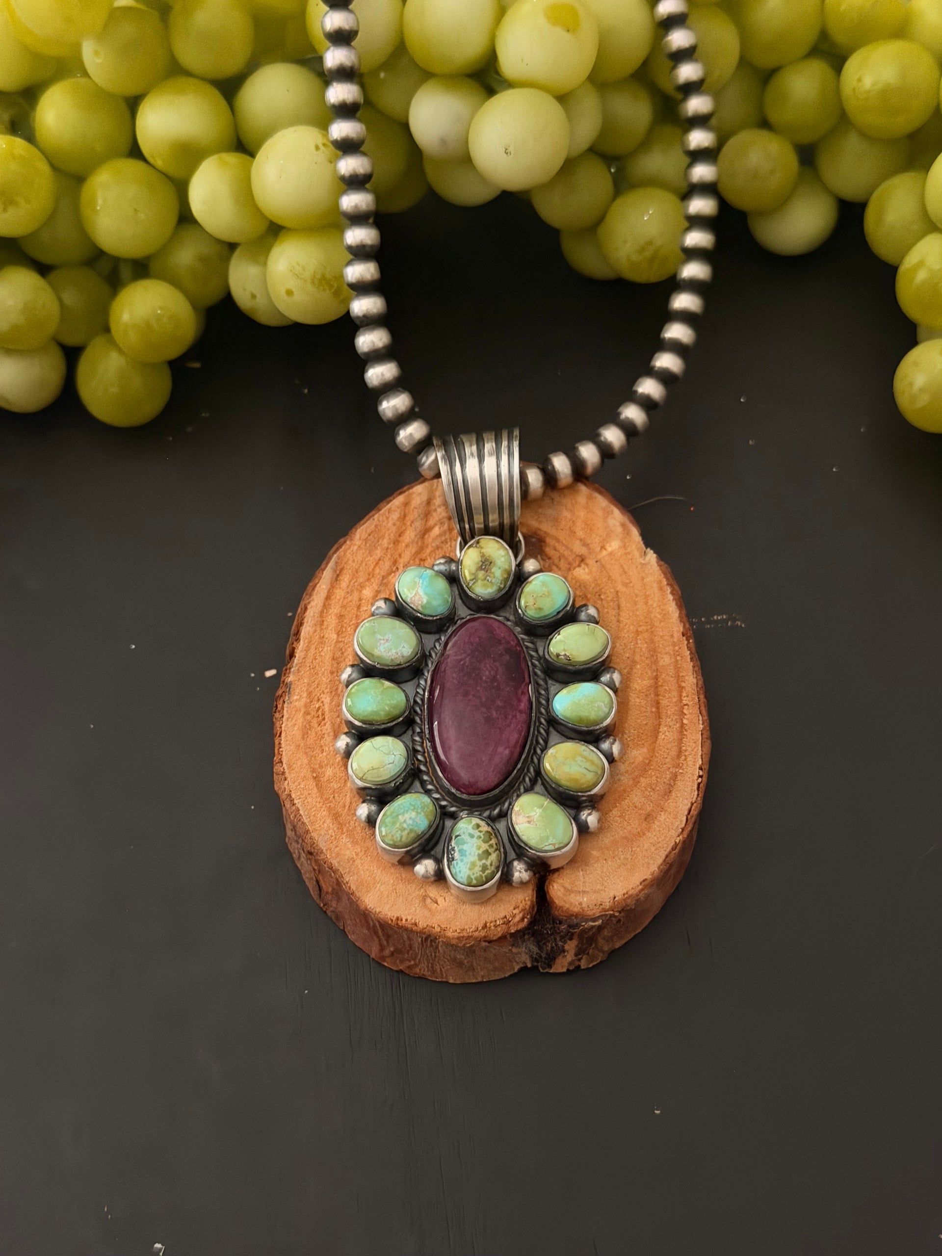 Navajo Made Multi Stone & Sterling Silver Cluster Pendant
