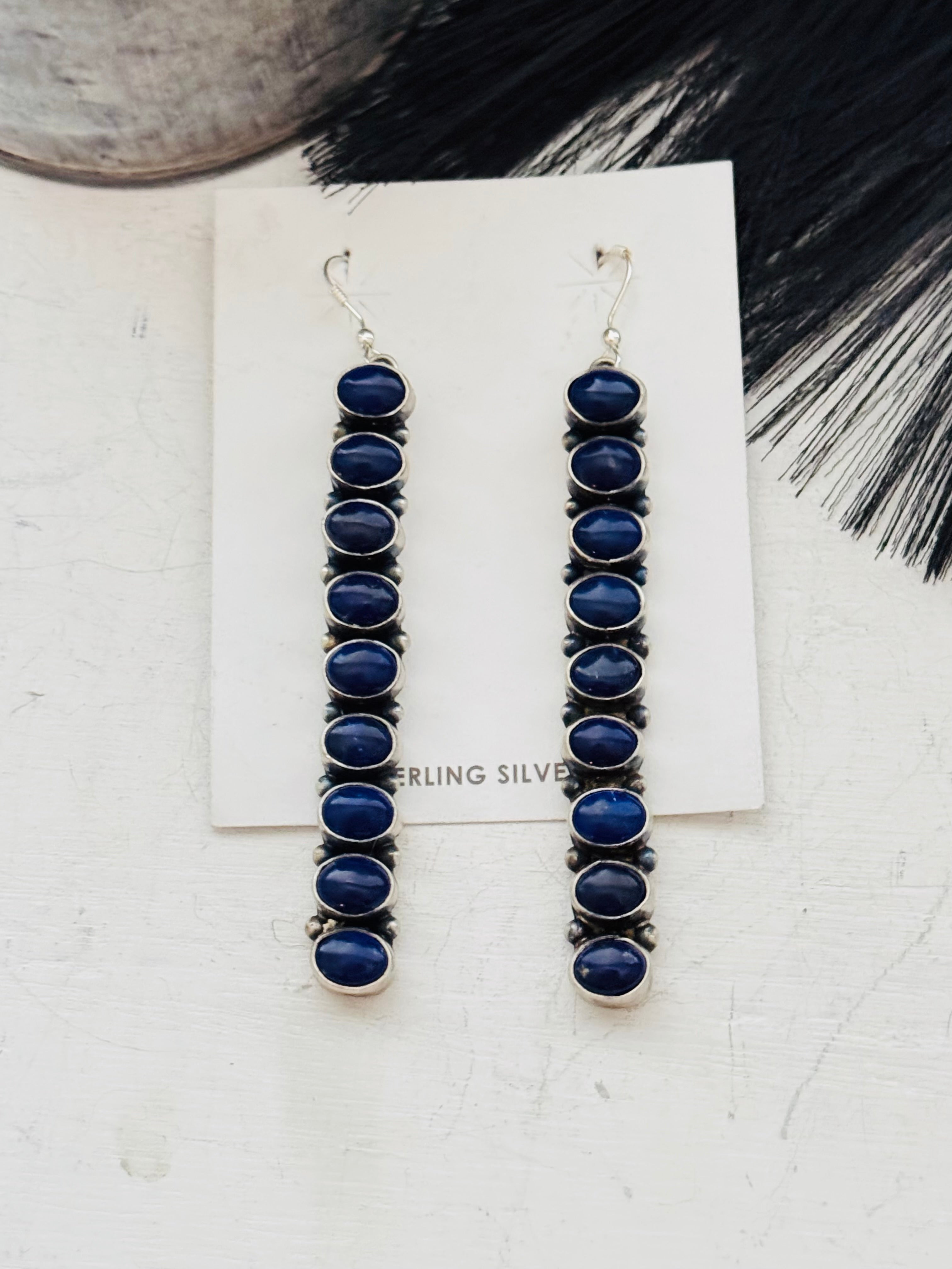 Navajo Made Lapis & Sterling Silver Dangle Earrings