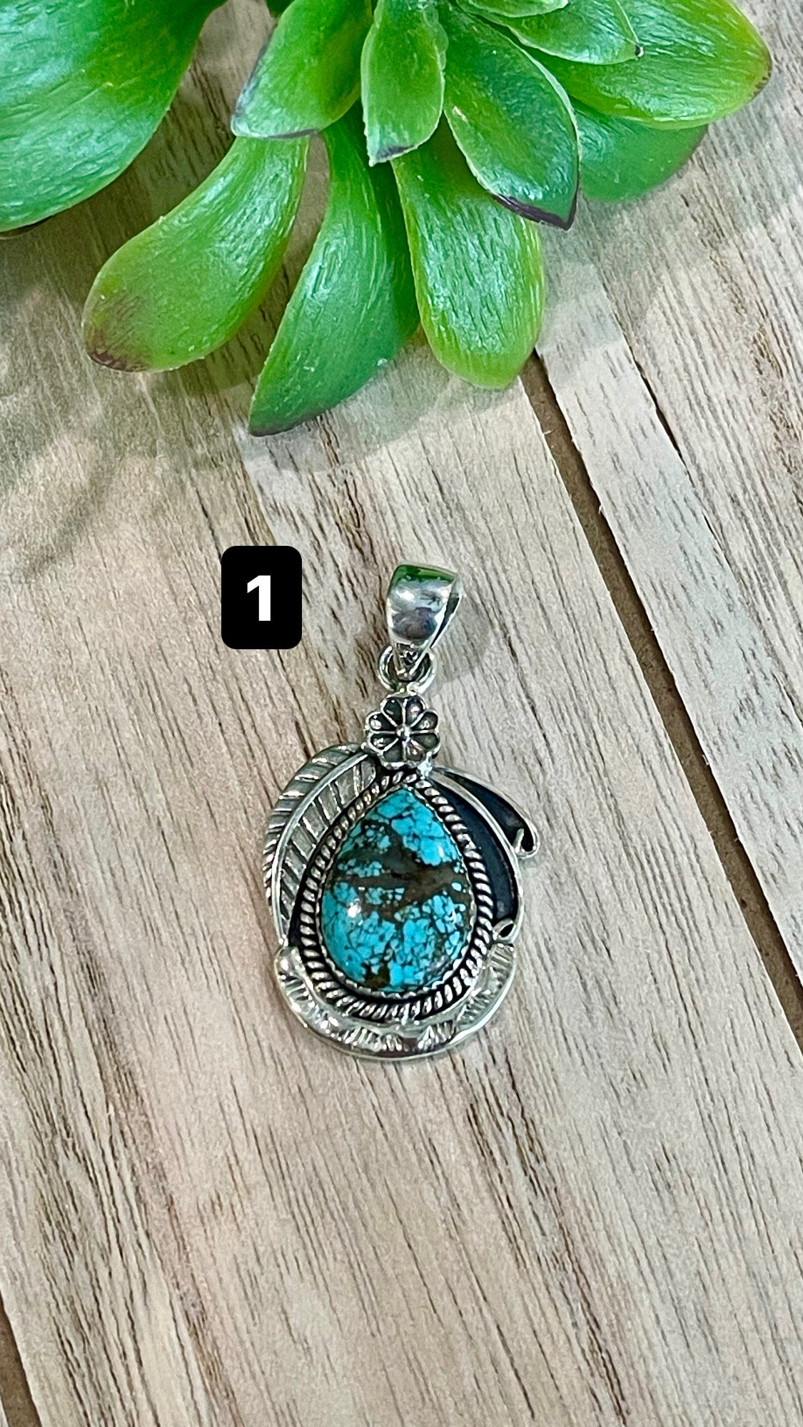 Southwest Number 8 Turquoise & Sterling Silver Pendant