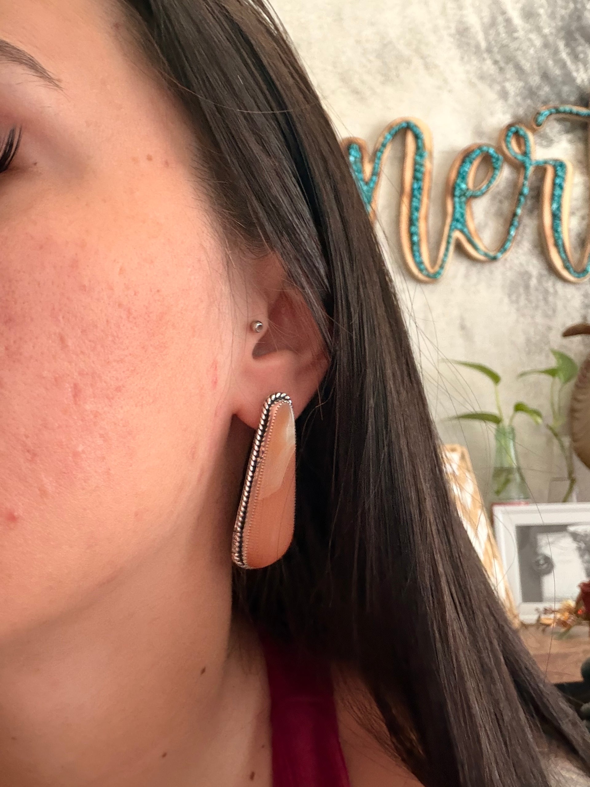 Navajo Made Ocean Jasper & Sterling Silver Post Dangle Earrings
