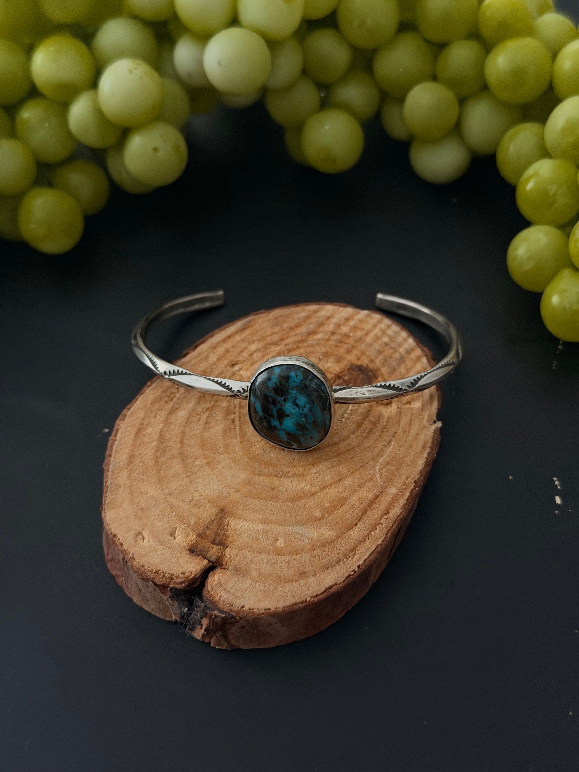 Navajo Made Blue Moon Turquoise & Sterling Silver Cuff Bracelet