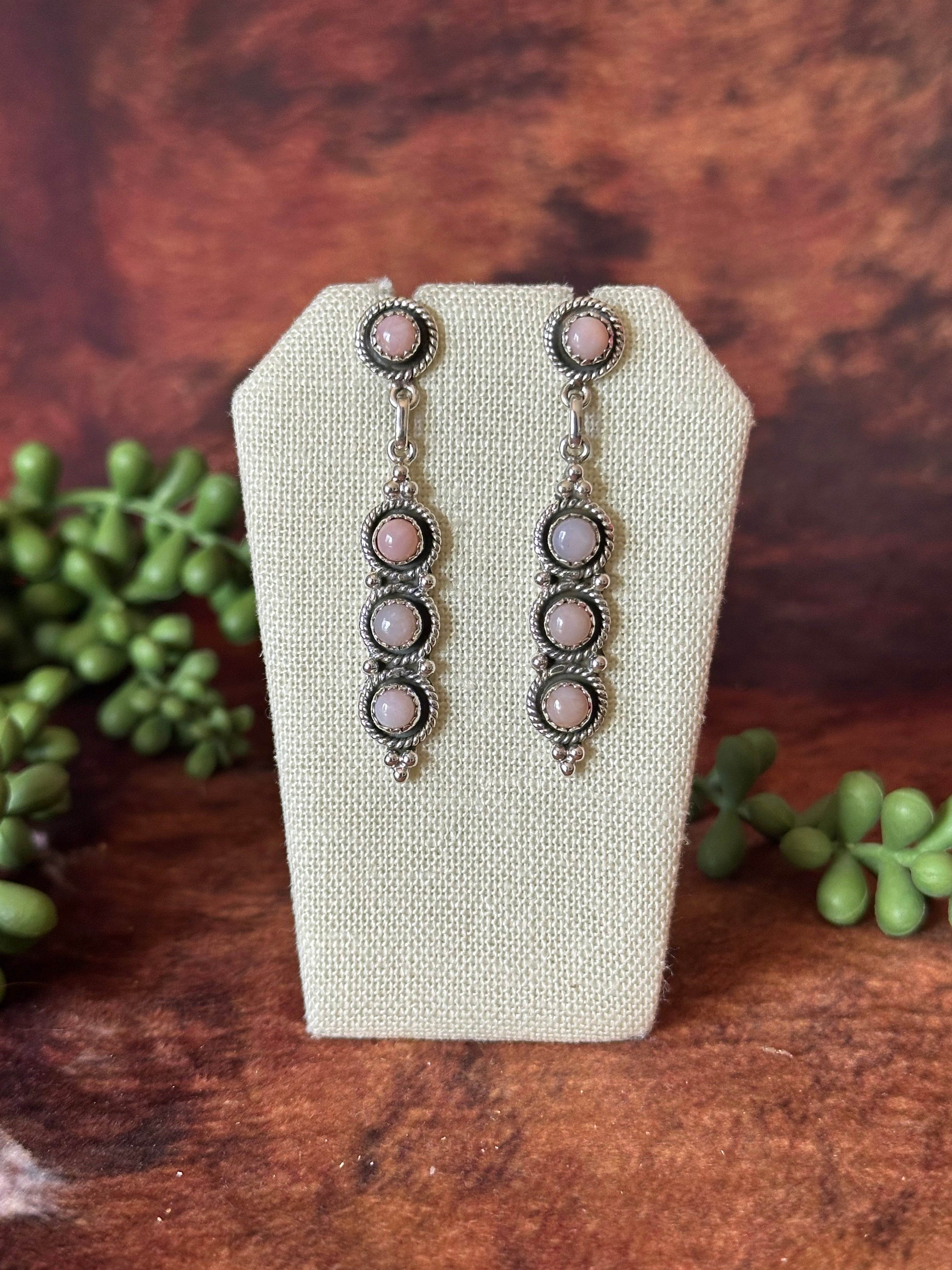 Southwest Handmade Peruvian Pink Opal & Sterling Silver Post Dangle Earrings