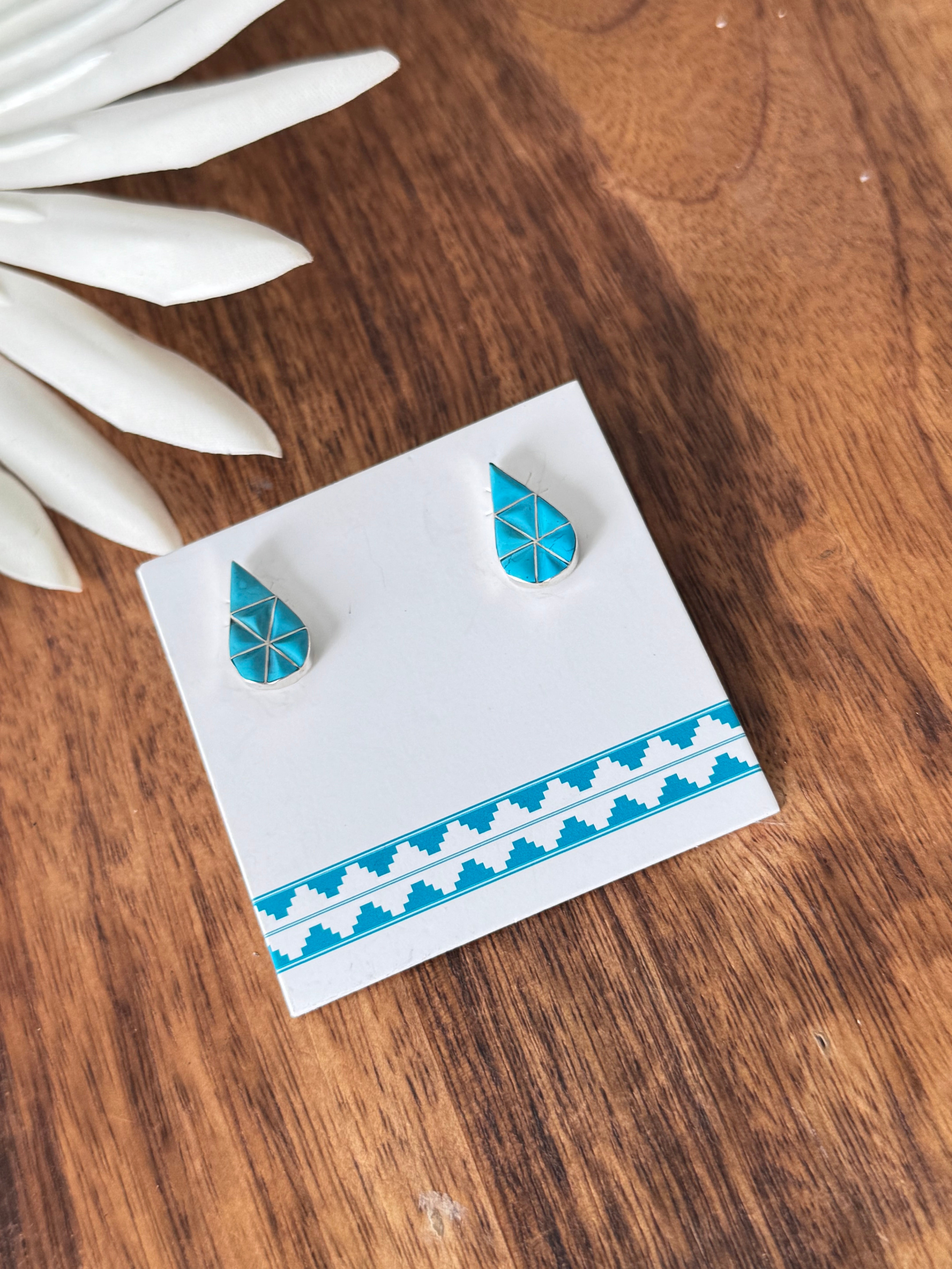 Zuni Made Turquoise & Sterling Silver Inlay Post Earrings