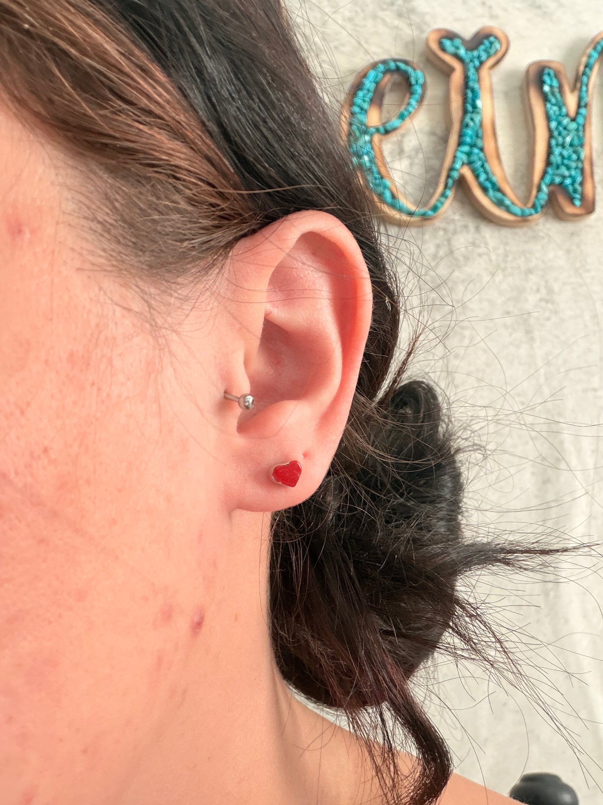 Zuni Made Coral & Sterling Silver Post Heart Earrings