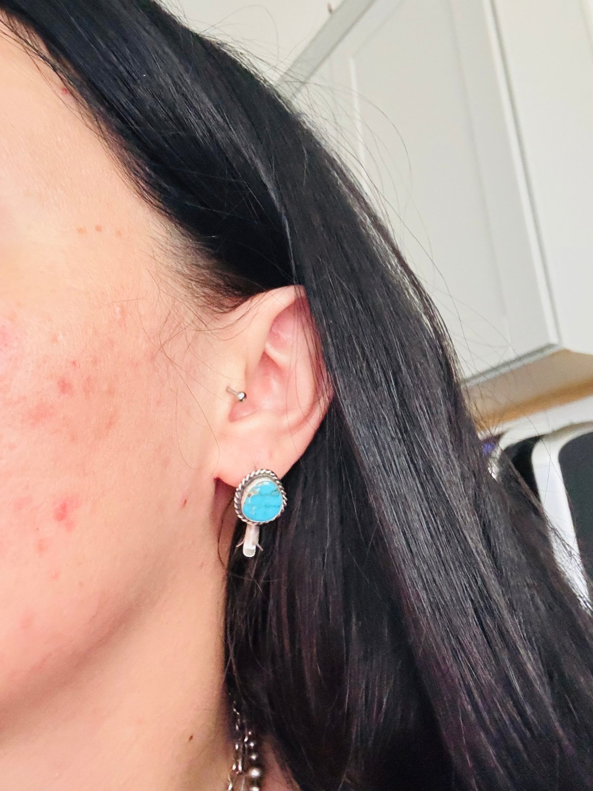 Donovan Nez Kingman Turquoise & Sterling Silver Post Dangle Blossom Earrings