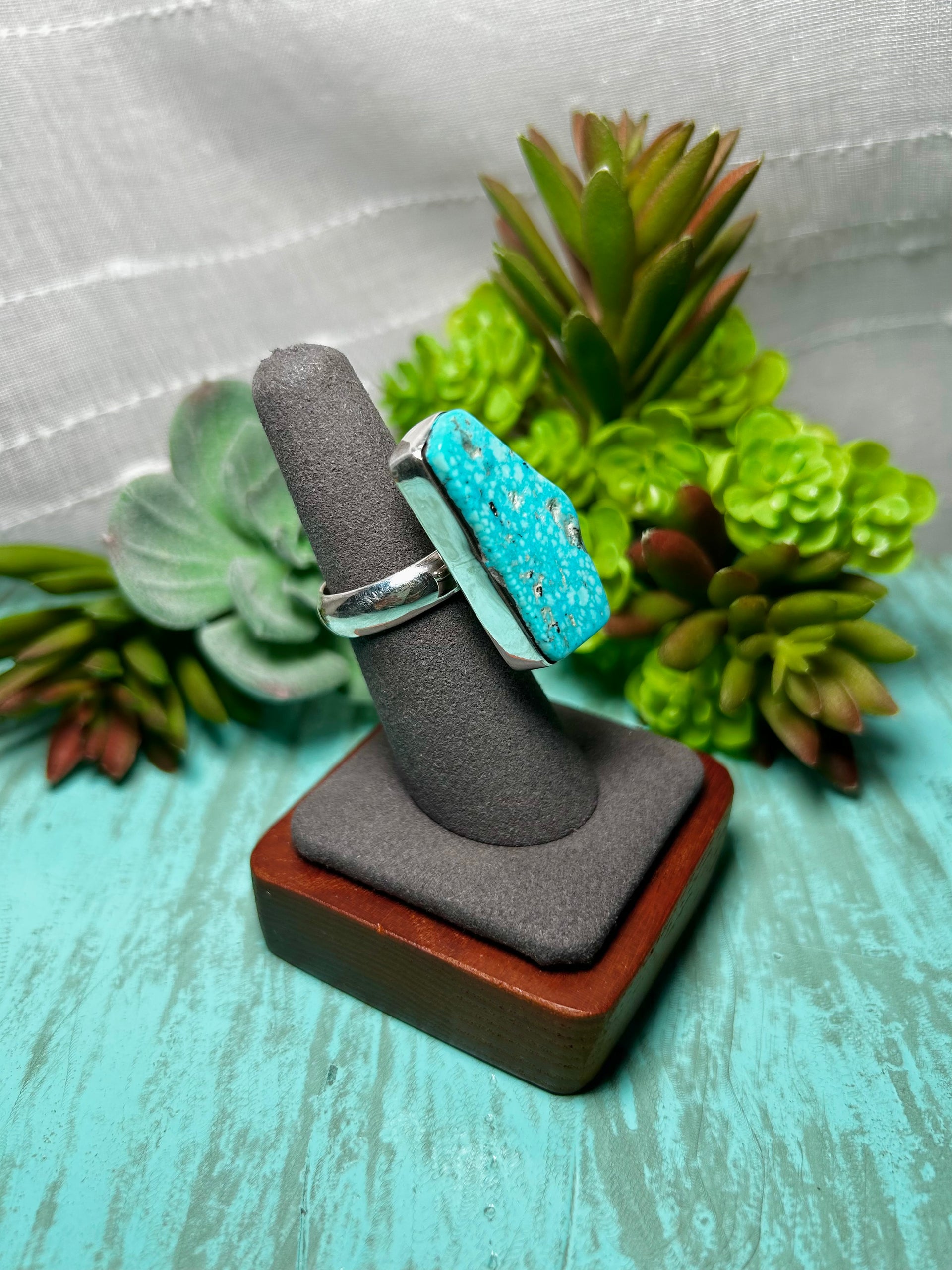 Navajo Made Kingman Turquoise & Sterling Sliver Ring Size 6.25