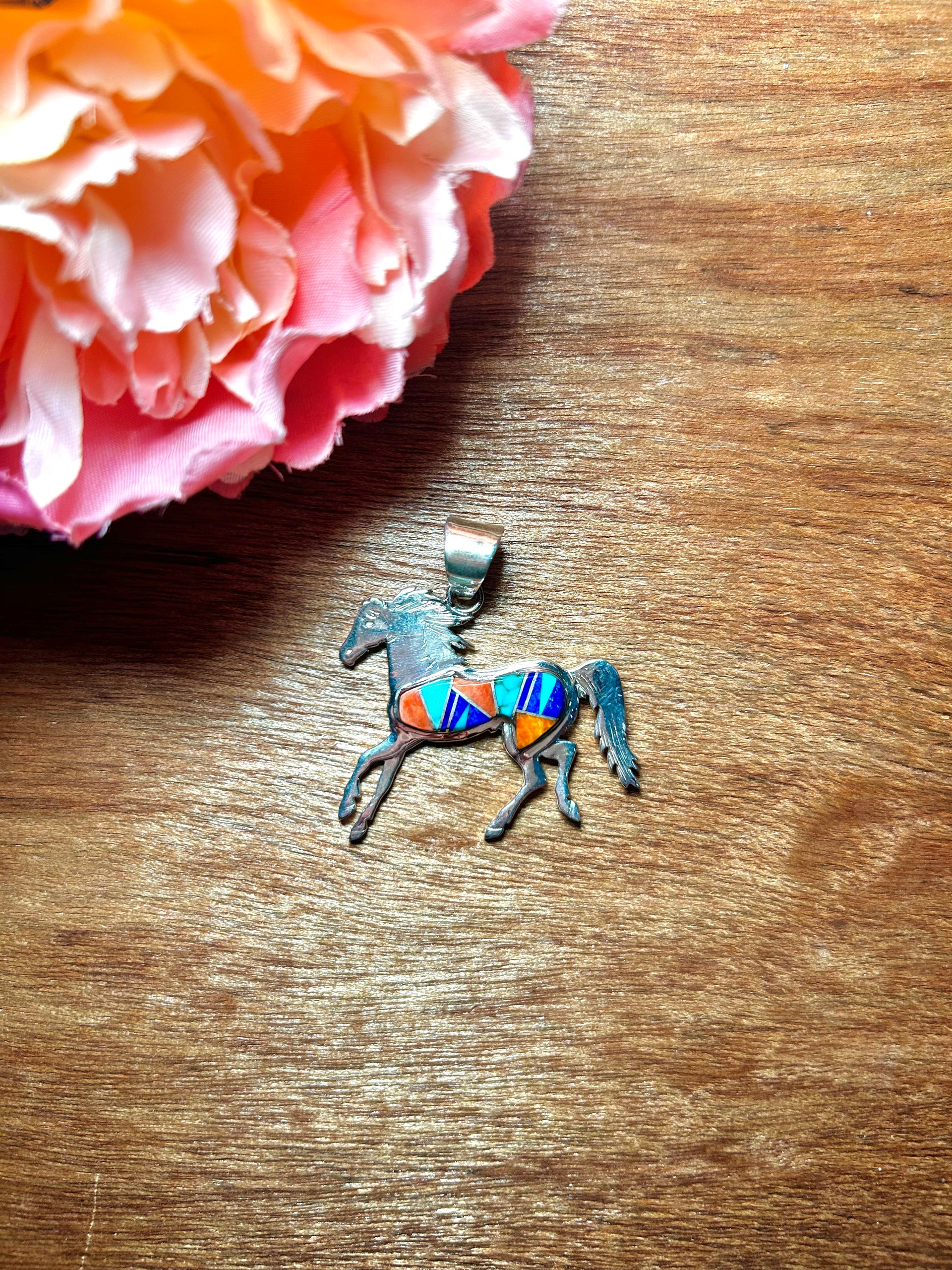 Navajo Made Multi Stone & Sterling Silver Pendant