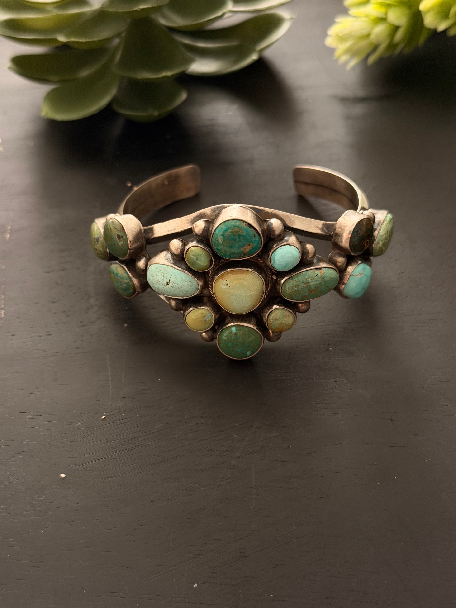 Kathleen Livingston Multi Turquoise & Sterling Silver Cluster Cuff Bracelet