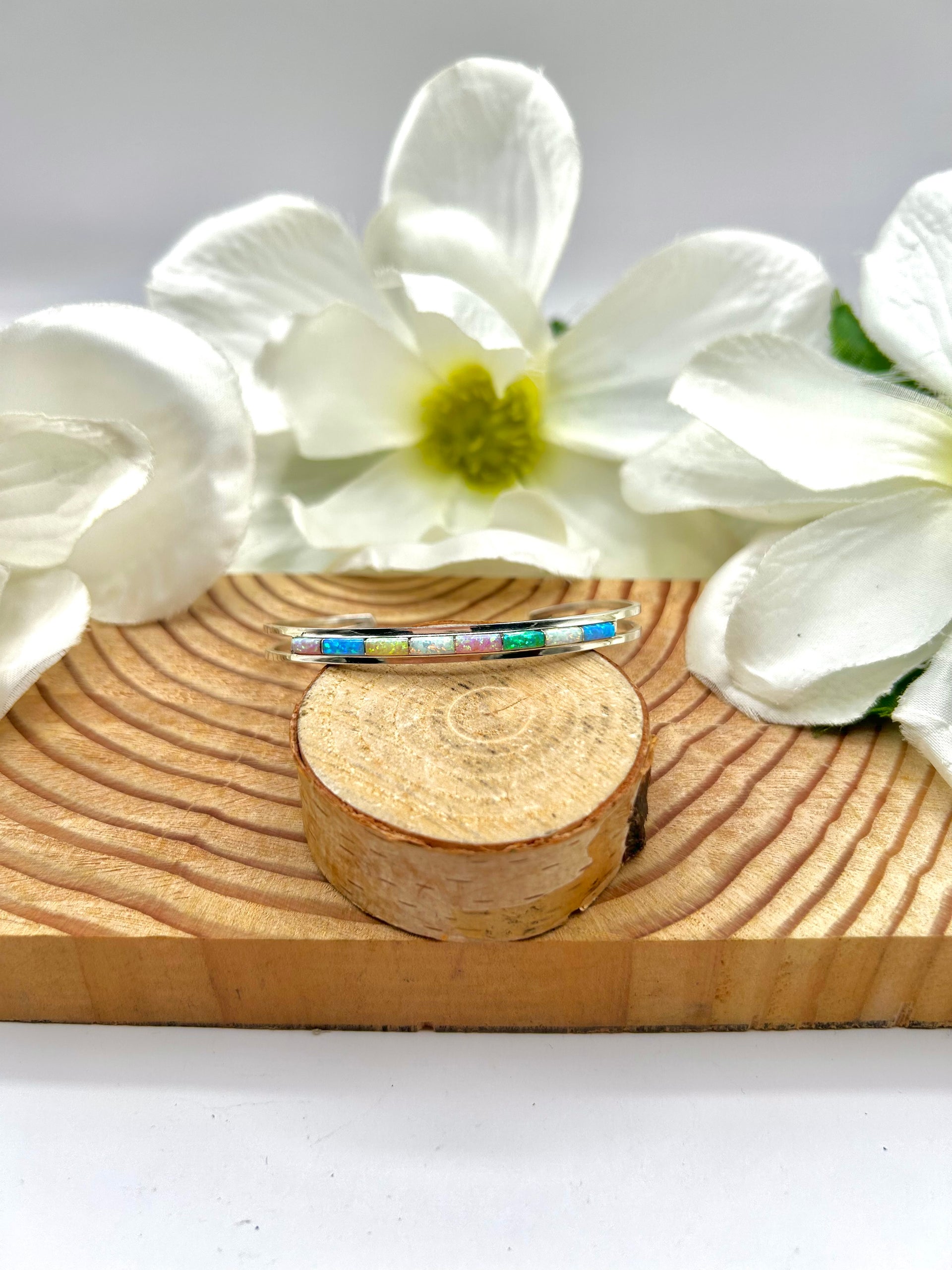 Zuni Made Opal & Sterling Silver Cuff Bracelet