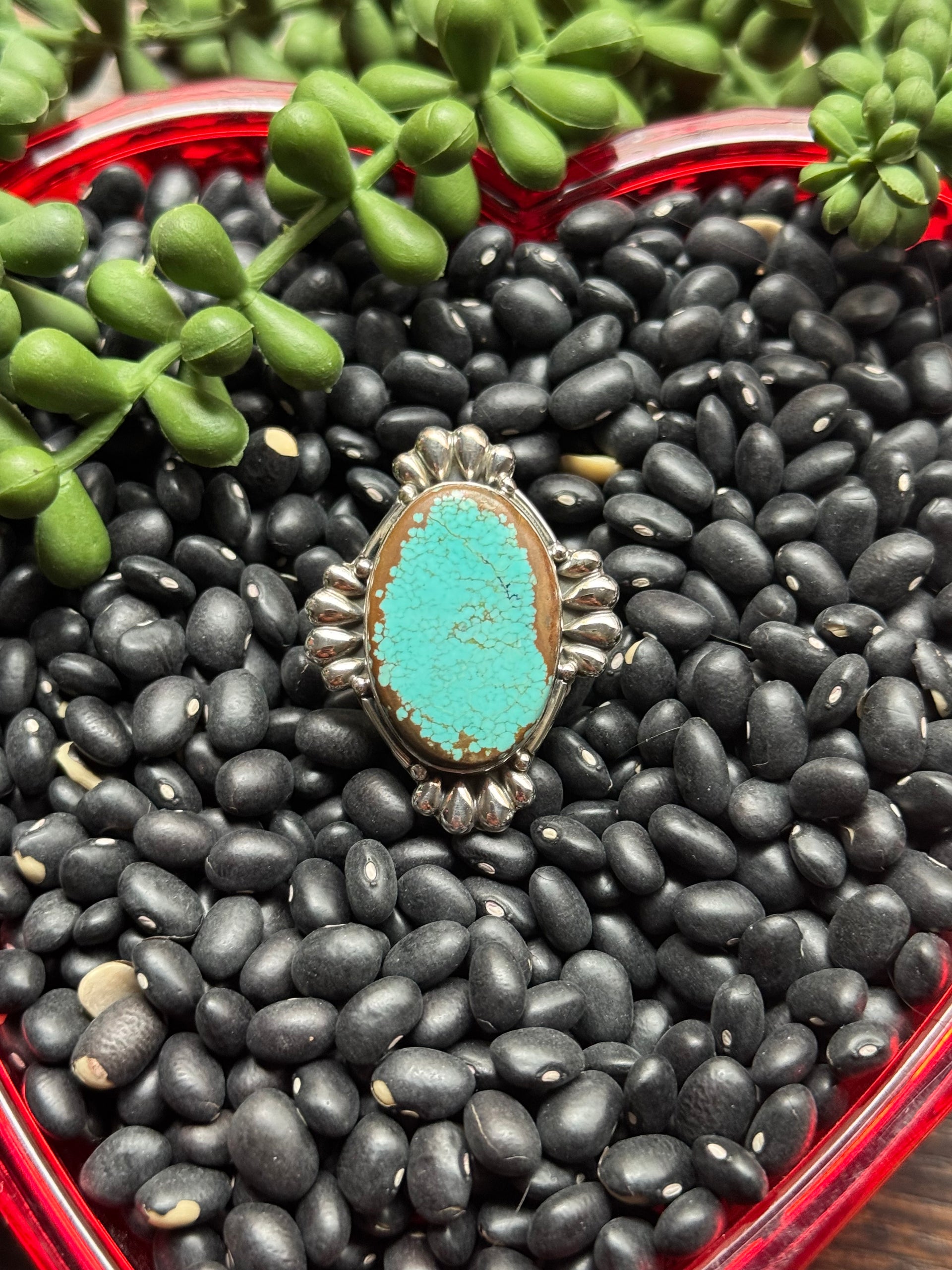 Southwest Handmade #8 Turquoise & Sterling Silver Adjustable Ring