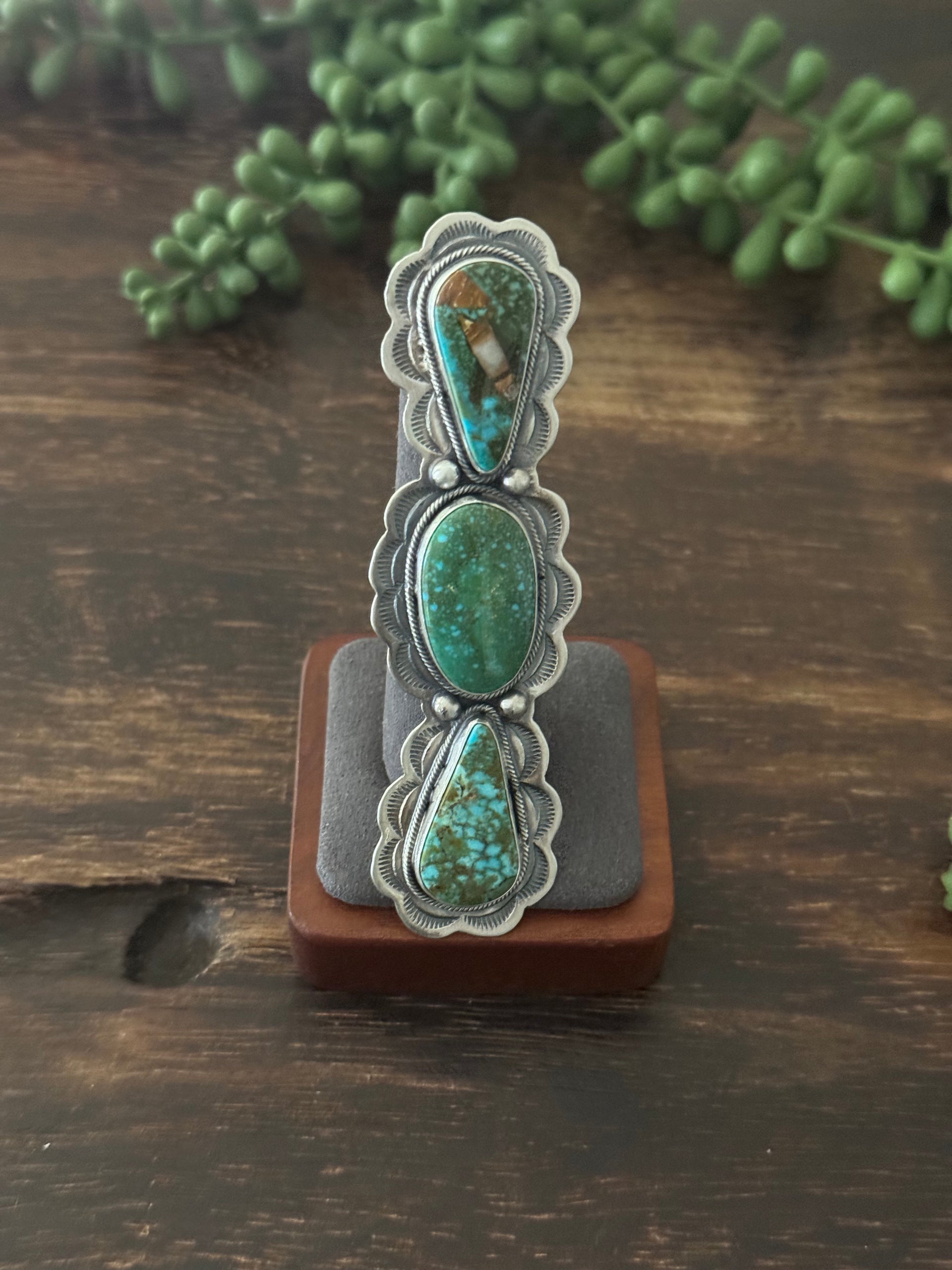 Danny Henio High Grade Kingman Turquoise & Sterling Silver Adjustable Ring