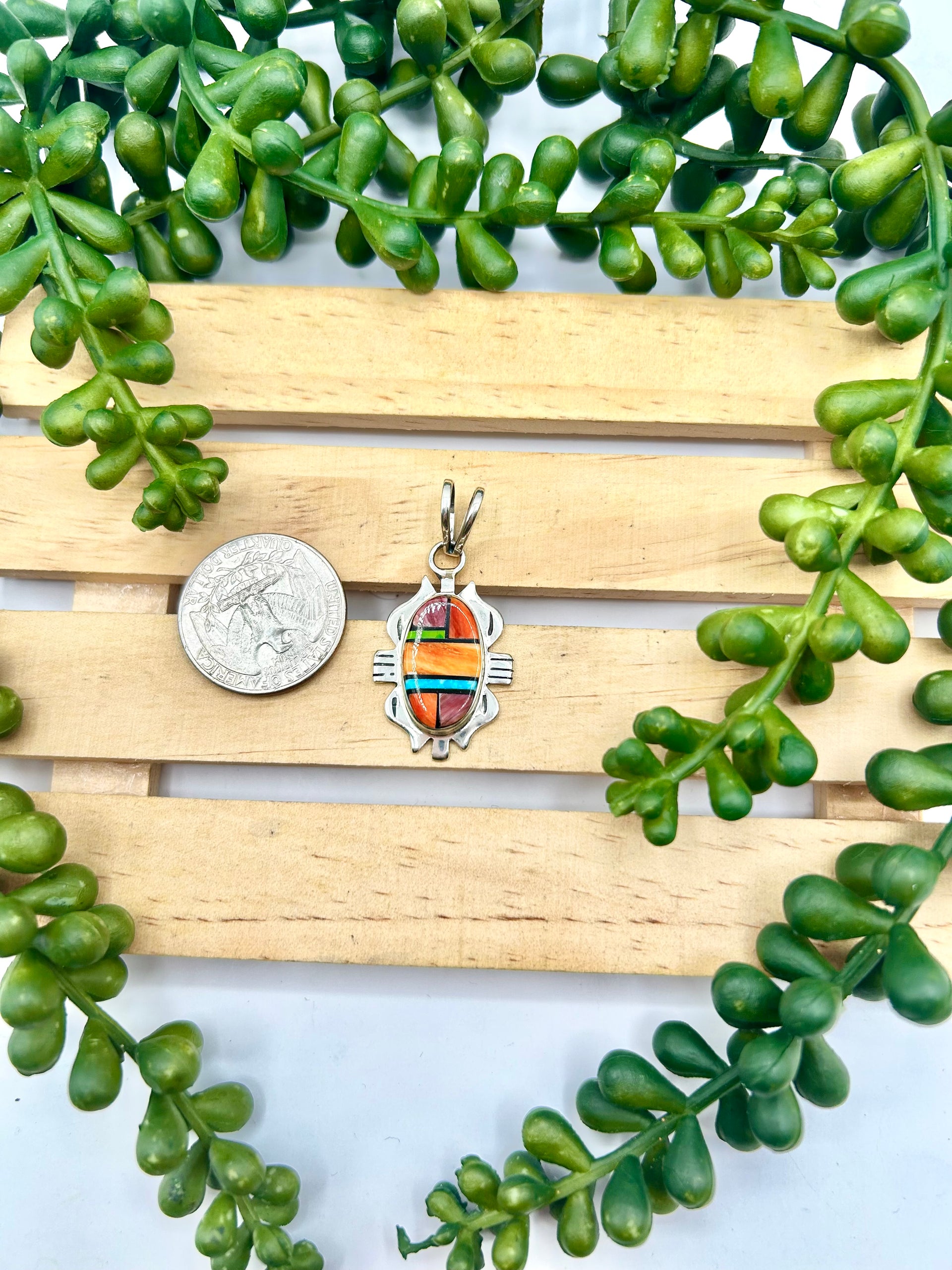 Navajo Made Multi Stone & Sterling Silver Pendant