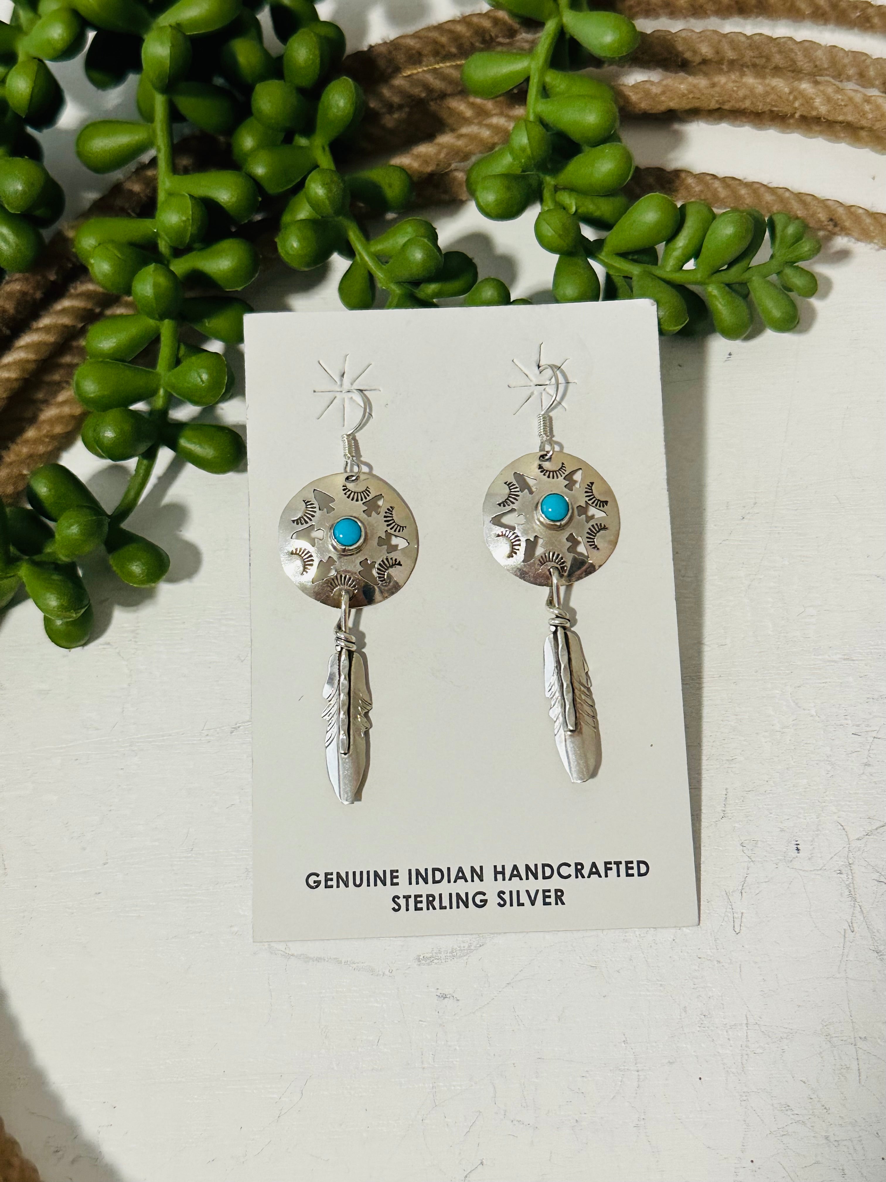 Navajo Made Kingman Turquoise & Sterling Silver Dangle Earrings