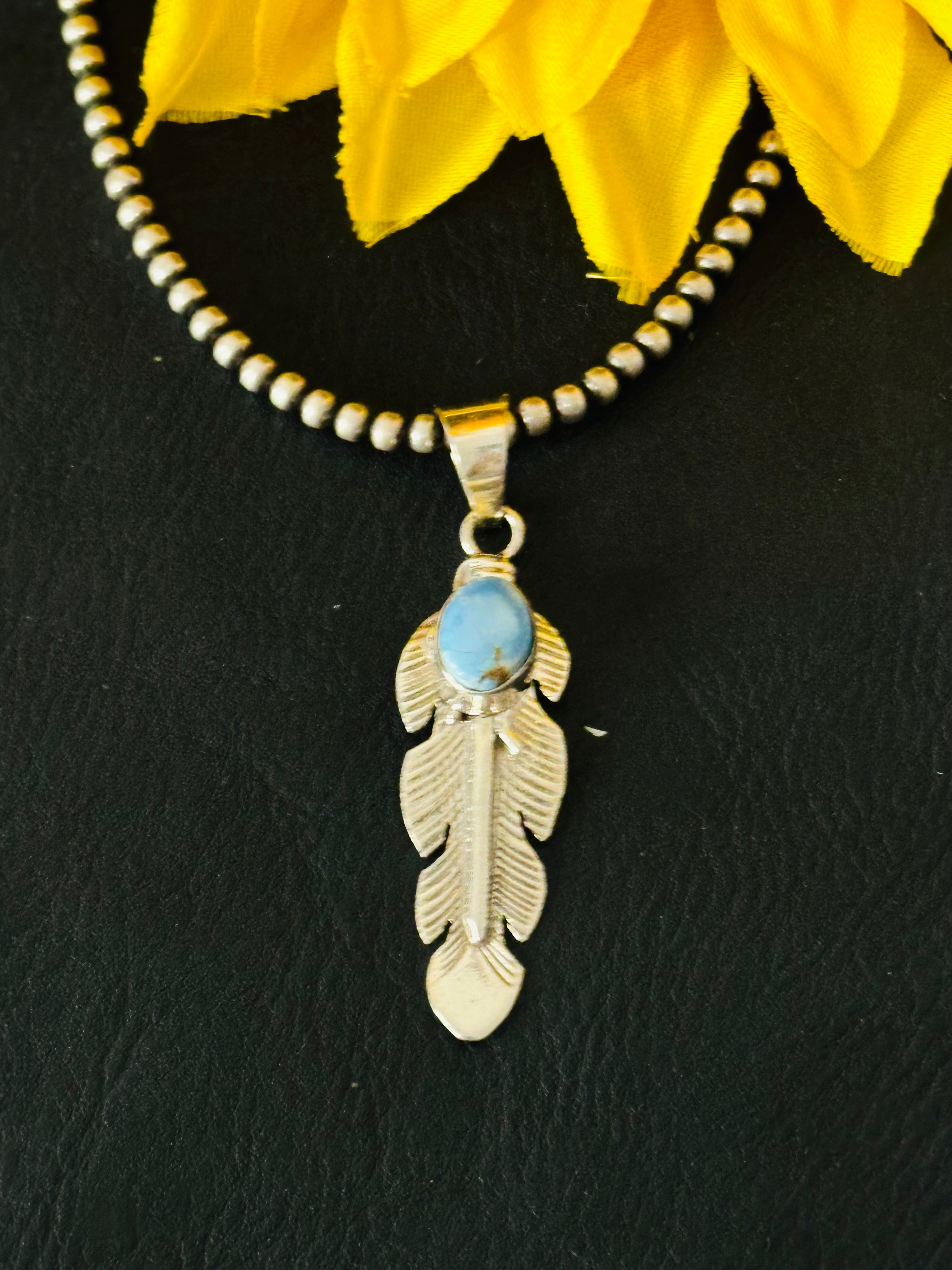 Jereme Delgarito Golden Hills Turquoise & Sterling Silver Feather Pendant