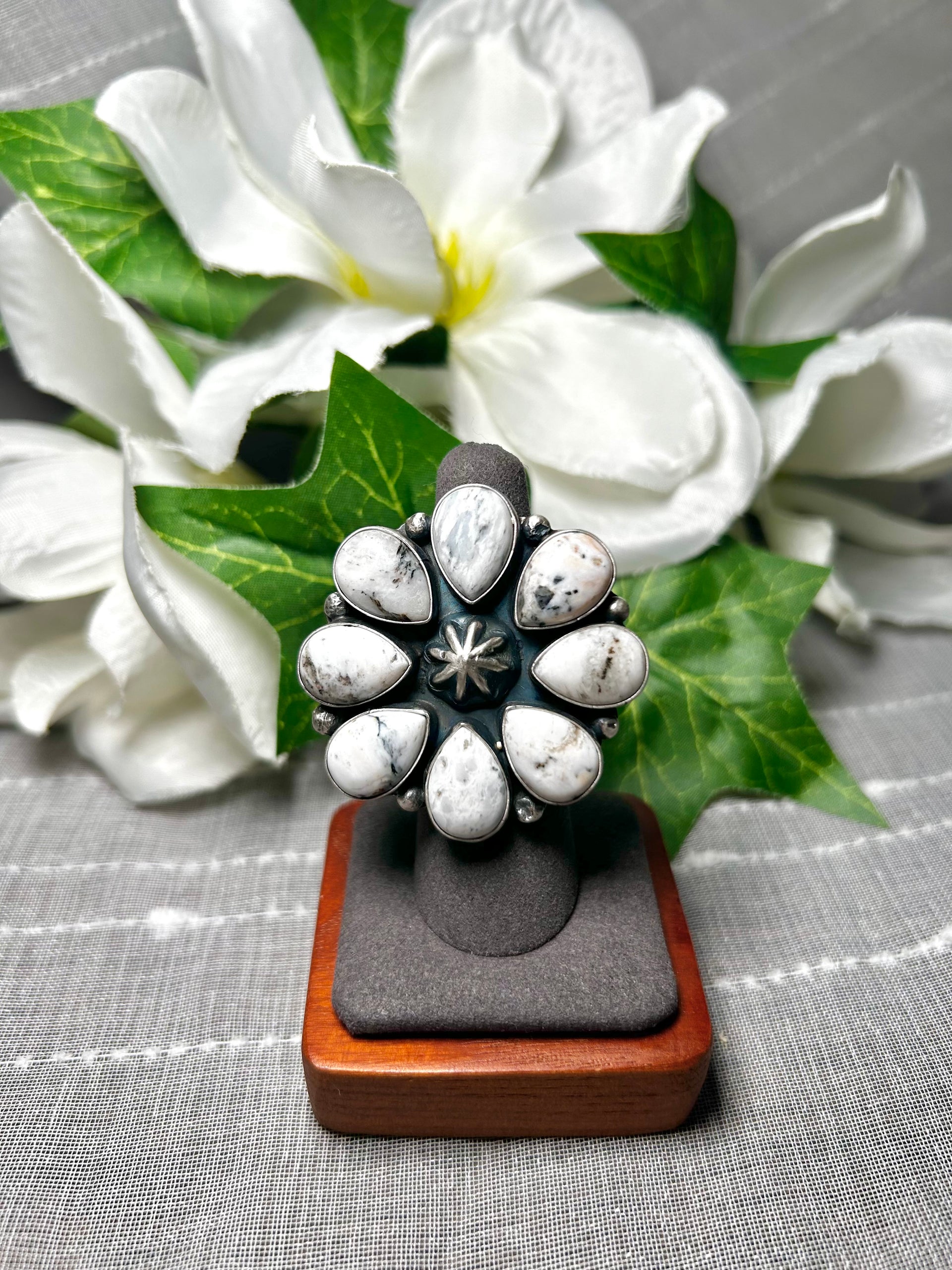 Rena Shelly White Buffalo & Sterling Silver Adjustable Ring