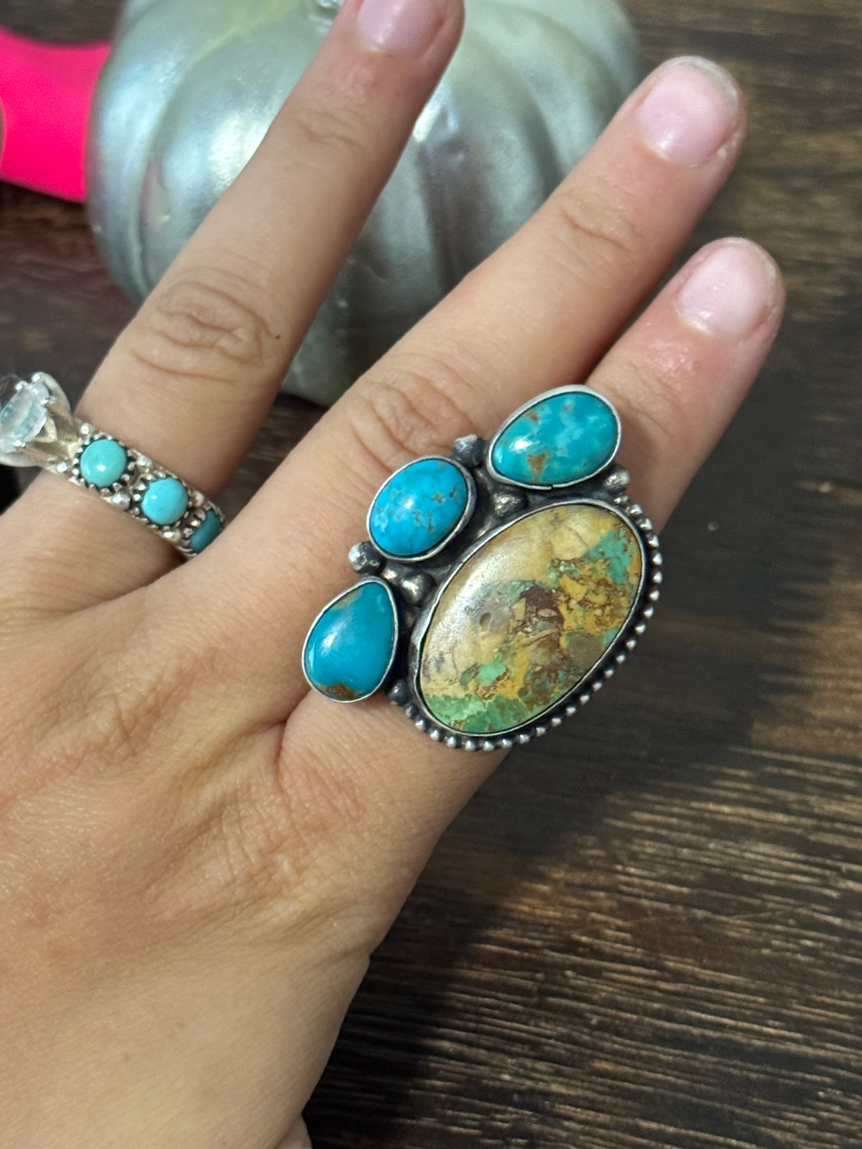 Navajo Made Royston Turquoise and Sterling Silver Adjustable Ring