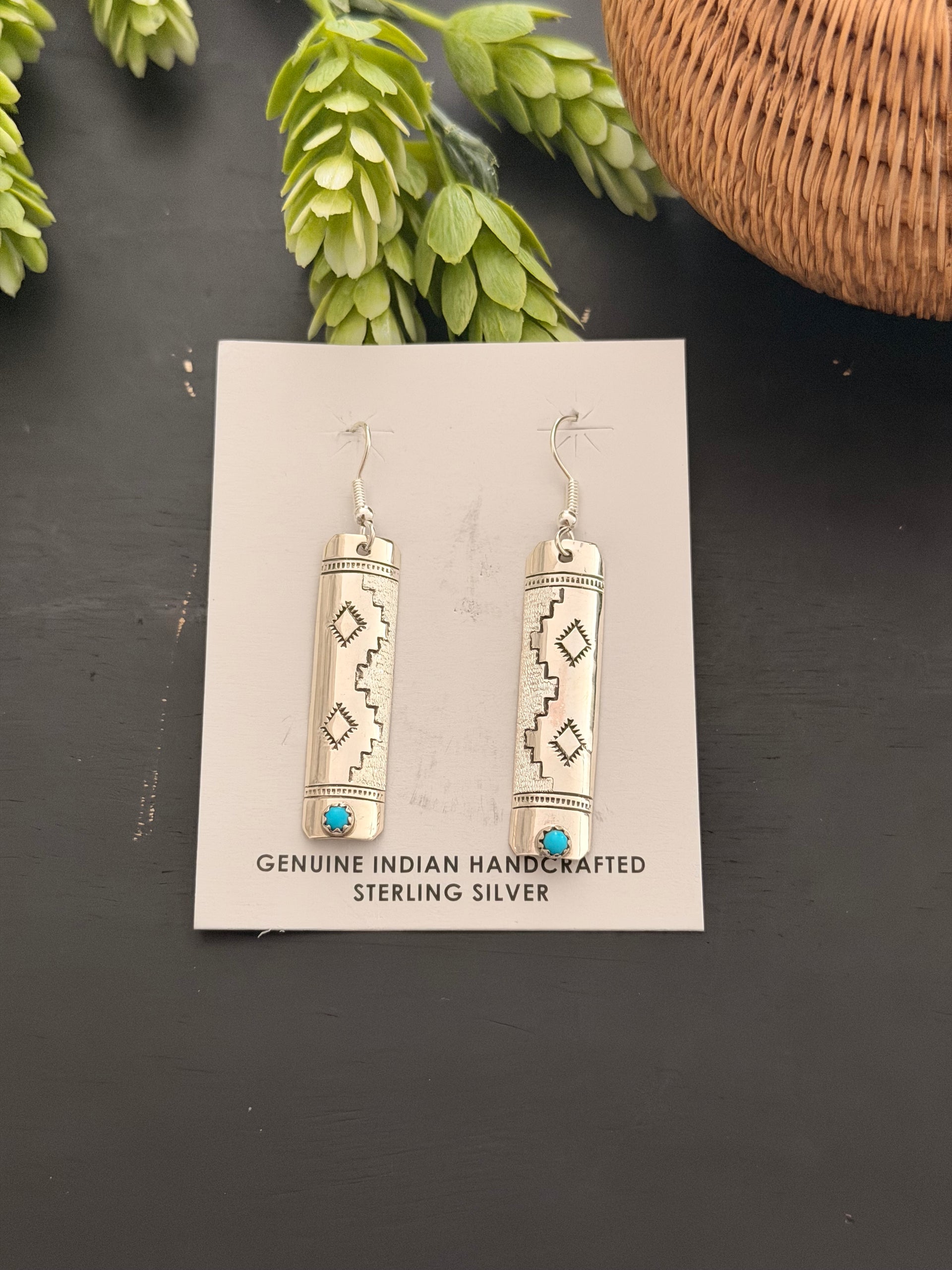 Navajo Made Kingman Turquoise Sterling Silver Dangle Earrings