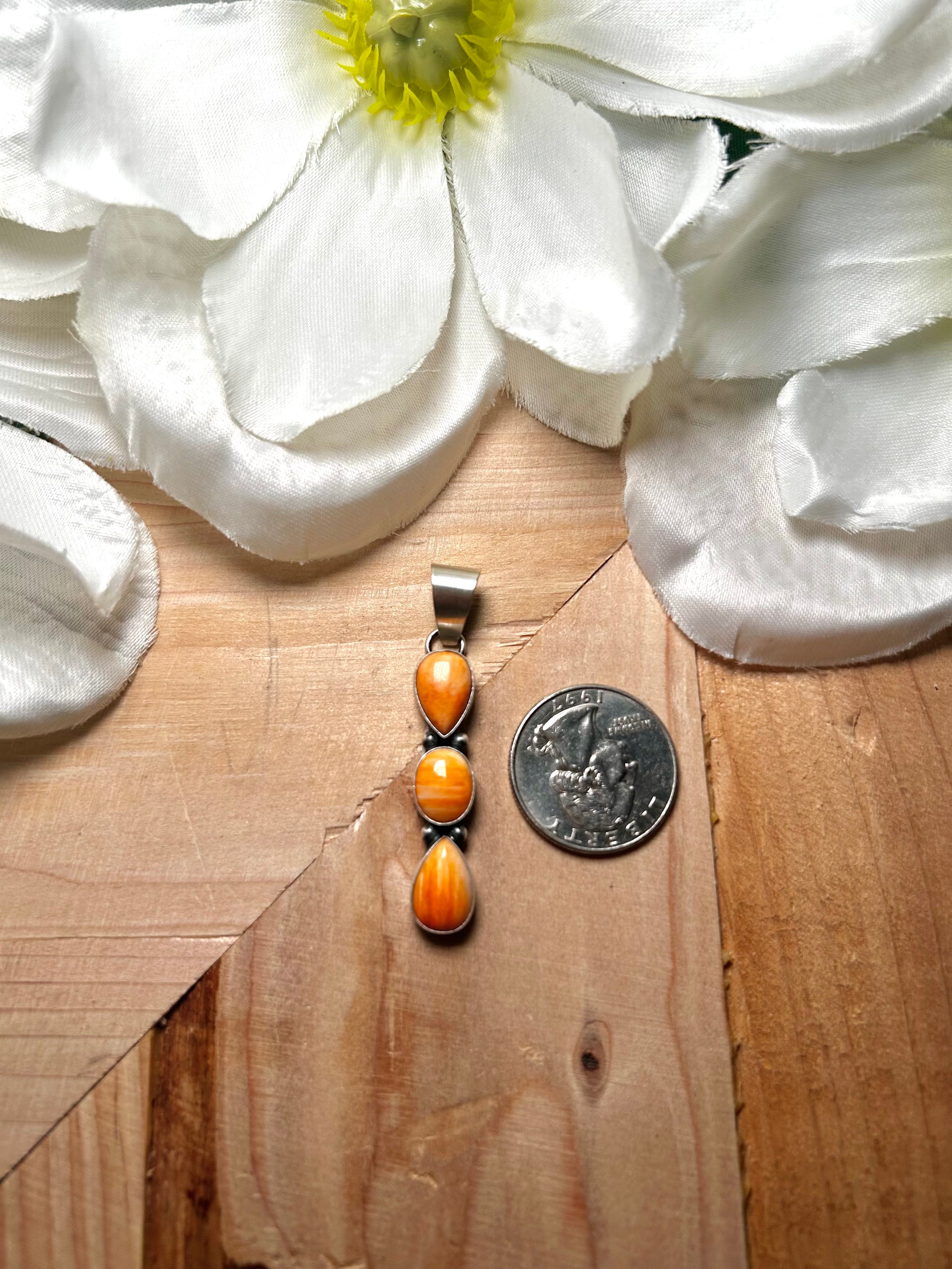 Navajo Made Spiny Oyster & Sterling Silver Pendant