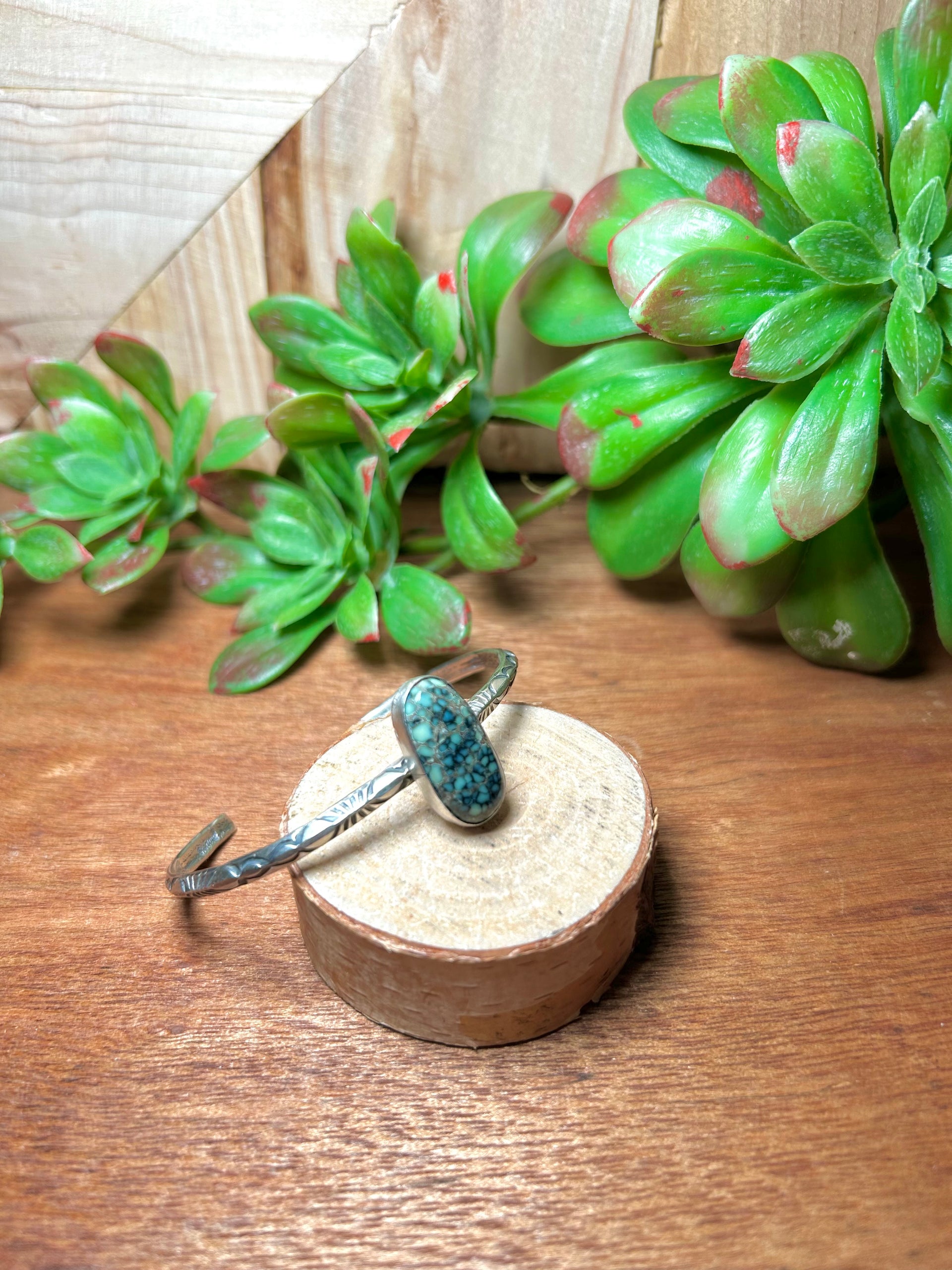 Navajo Made New Lander Varicsite & Sterling Silver Cuff Bracelet