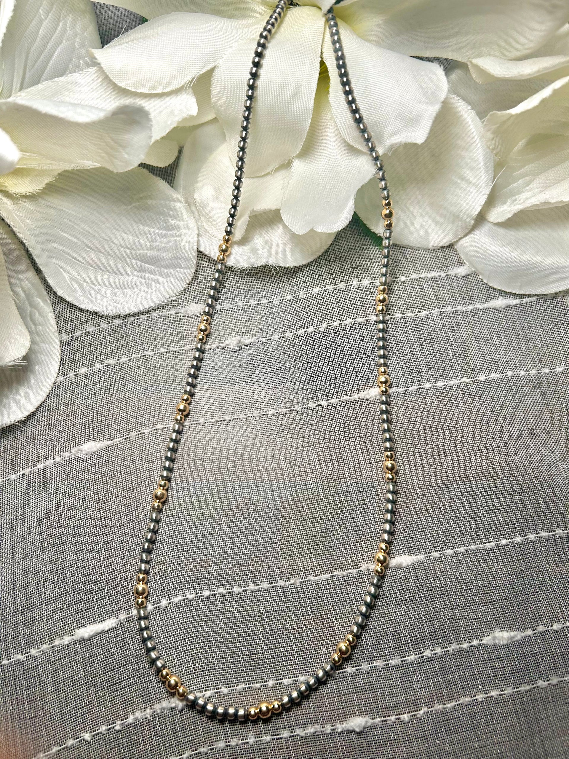 Navajo Made Strung 14K Gold Plate & Sterling Silver Necklace